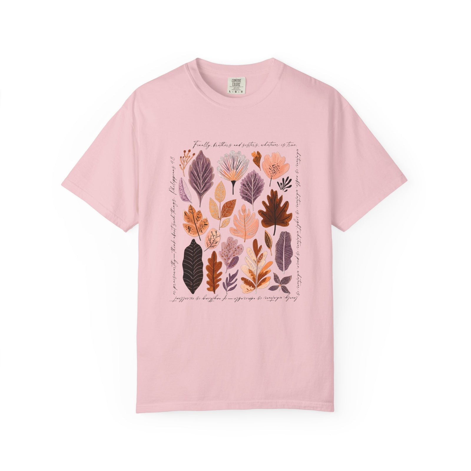 Think About Such Things T-Shirt Autumn Leaves Botanical Christian Tee