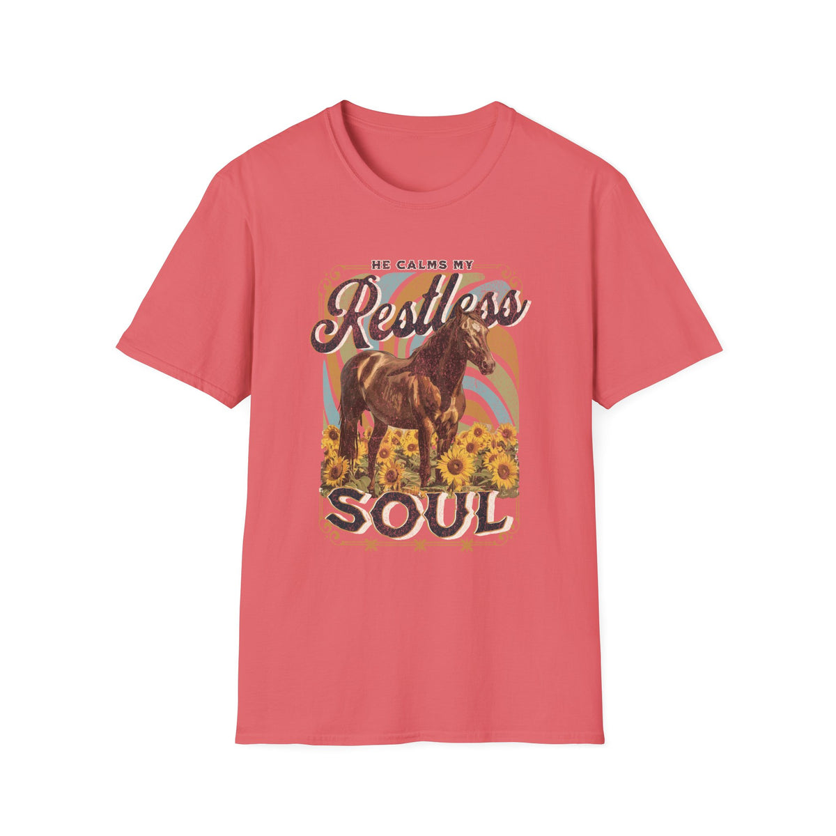 He Calms My Restless Soul T-Shirt Christian Horse & Sunflower Distressed Graphic Tee