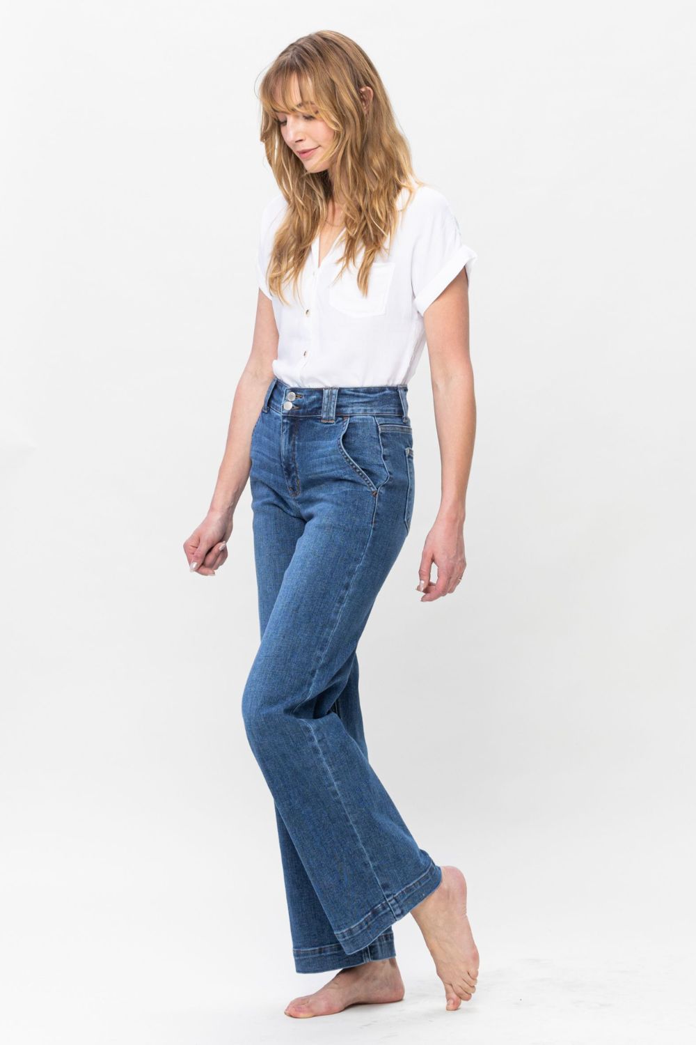 Judy Blue Full Size Double Button Wide Leg Jeans - Sydney So Sweet