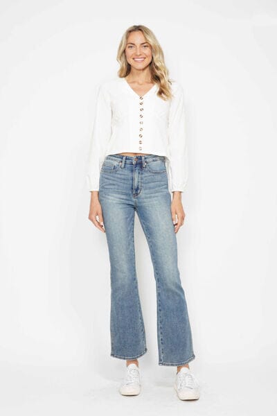Judy Blue Full Size Tummy Control Back Embroidered Pocketed Bootcut Jeans Plus Size - Sydney So Sweet