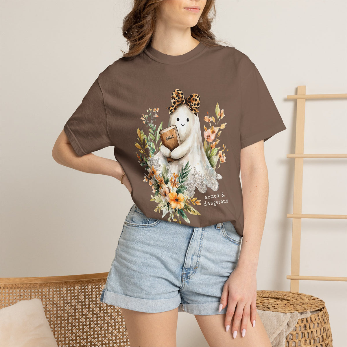 Bible Ghost Floral Tee Armed & Dangerous Cute Halloween Graphic T-Shirt