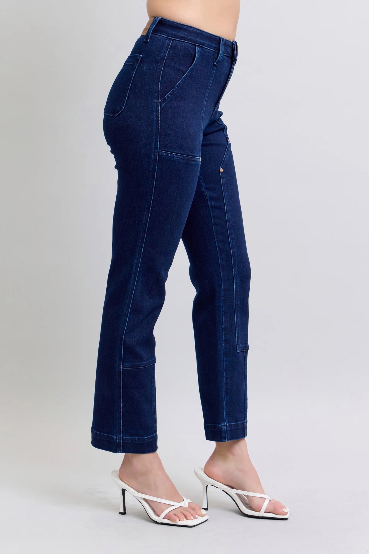 Judy Blue Full Size Hw Work Wear Knee Patch Straight Jeans Plus Size - Sydney So Sweet