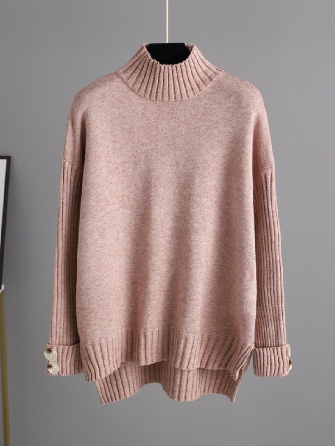 Basic Bae High- Low Turtleneck Long Sleeve Top and Pants Sweater Set - Sydney So Sweet