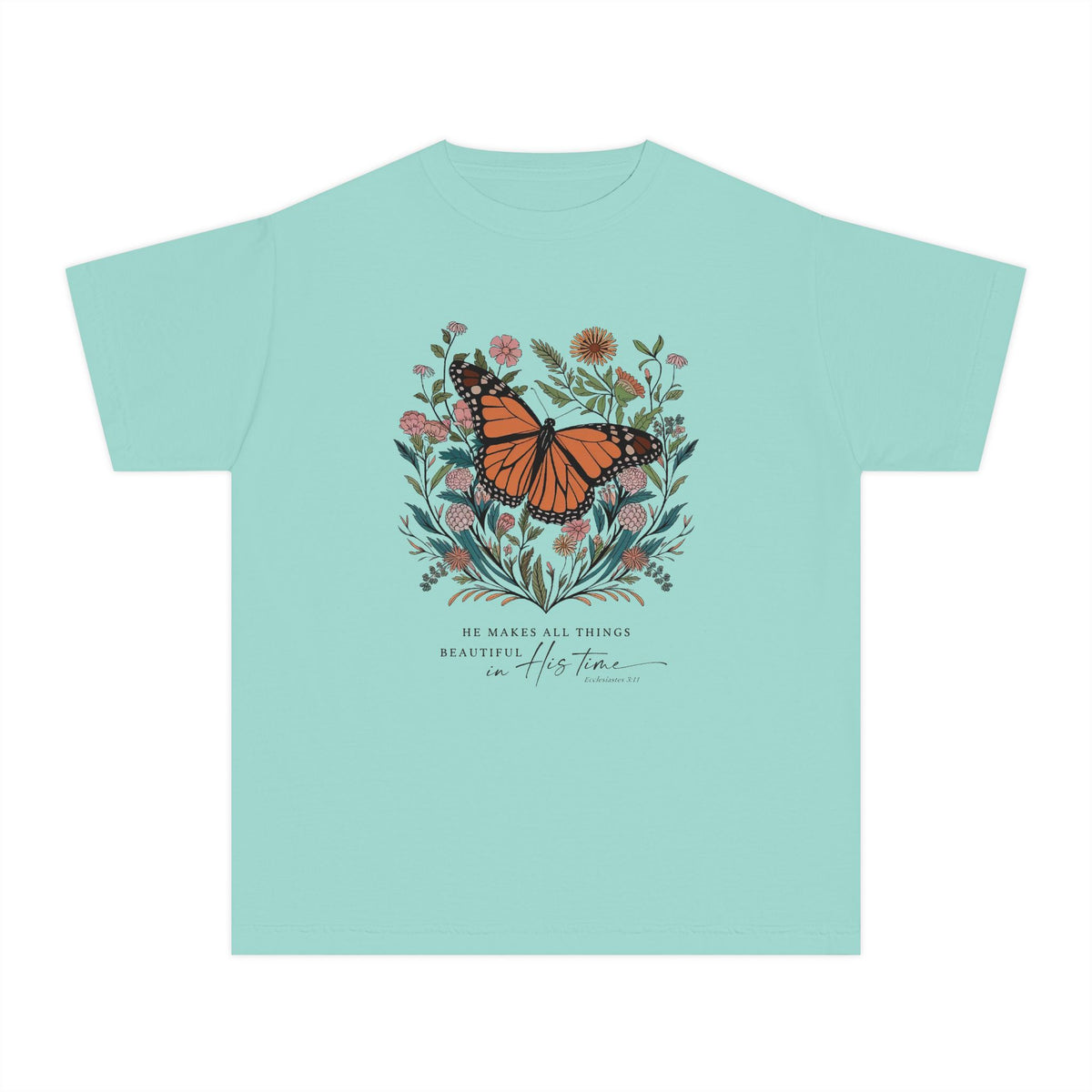 He Makes All Things Beautiful T-Shirt Christian Butterfly Kids Graphic Tee