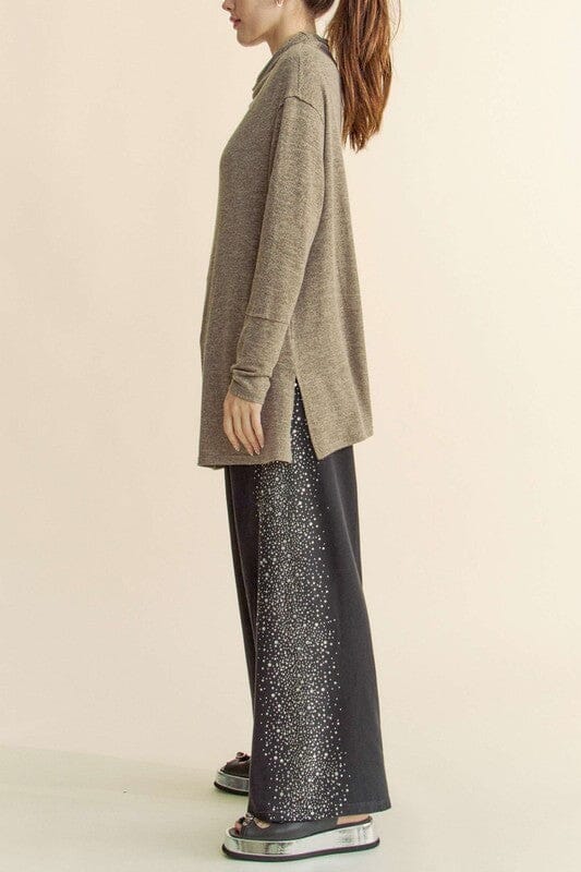 Davi & Dani Slit Mock Neck Long Sleeve Top - Sydney So Sweet