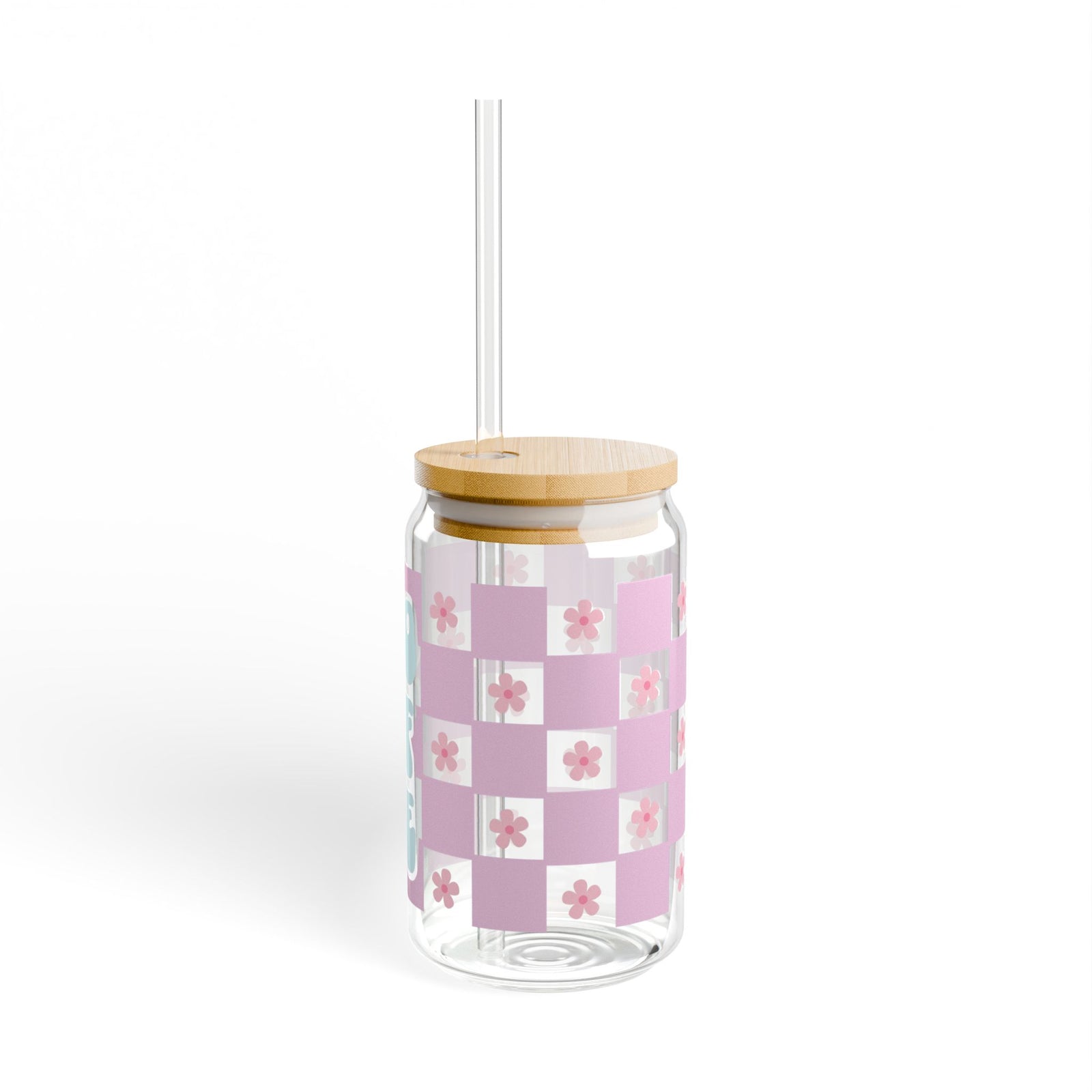 Coffee Checkerboard Tumbler Sipper Glass 16oz — Reusable Drink Jar with Lid & Straw - Sydney So Sweet
