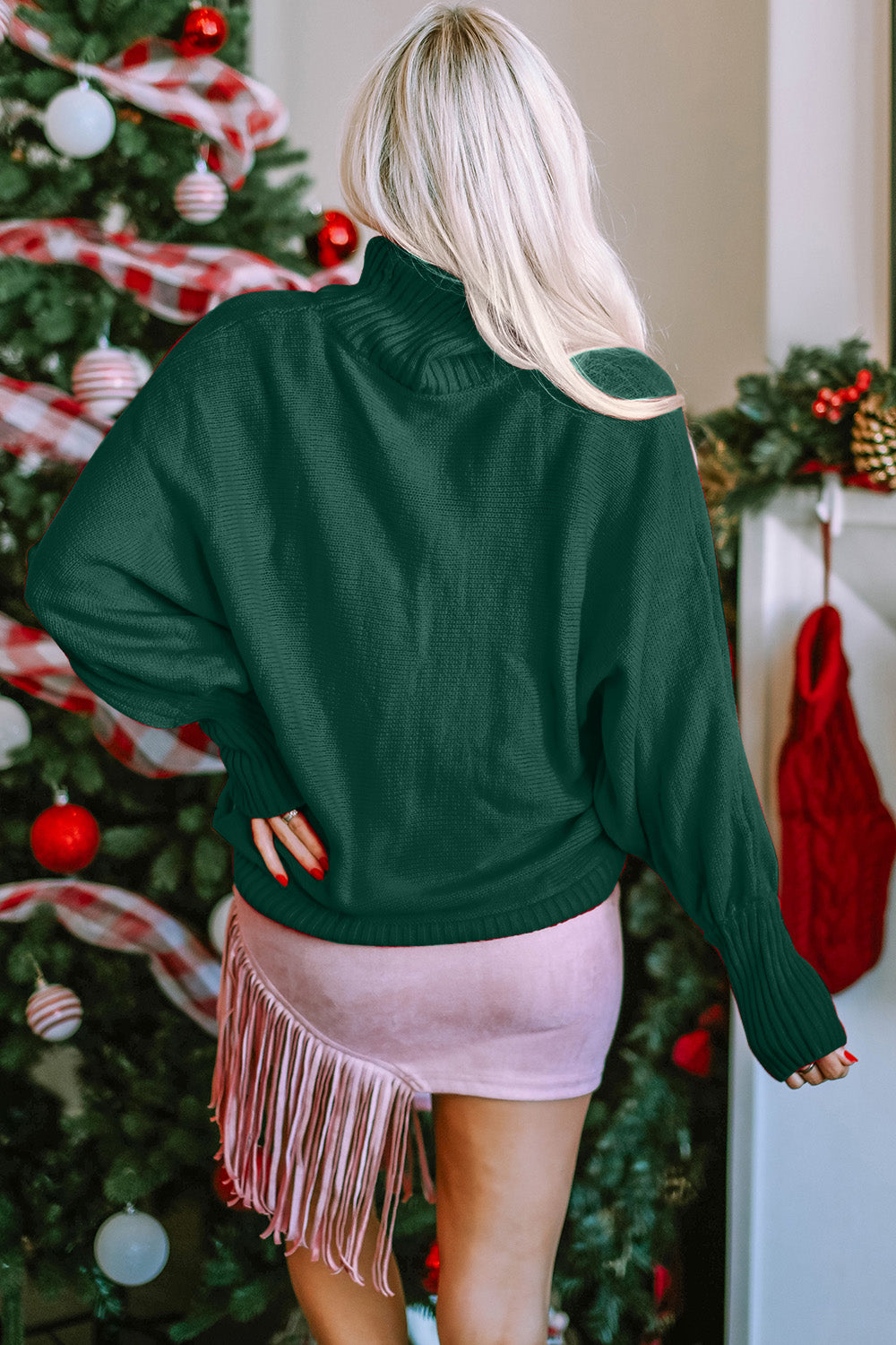 Double Take Full Size Merry Christmas Turtleneck Long Sleeve Sweater - Sydney So Sweet