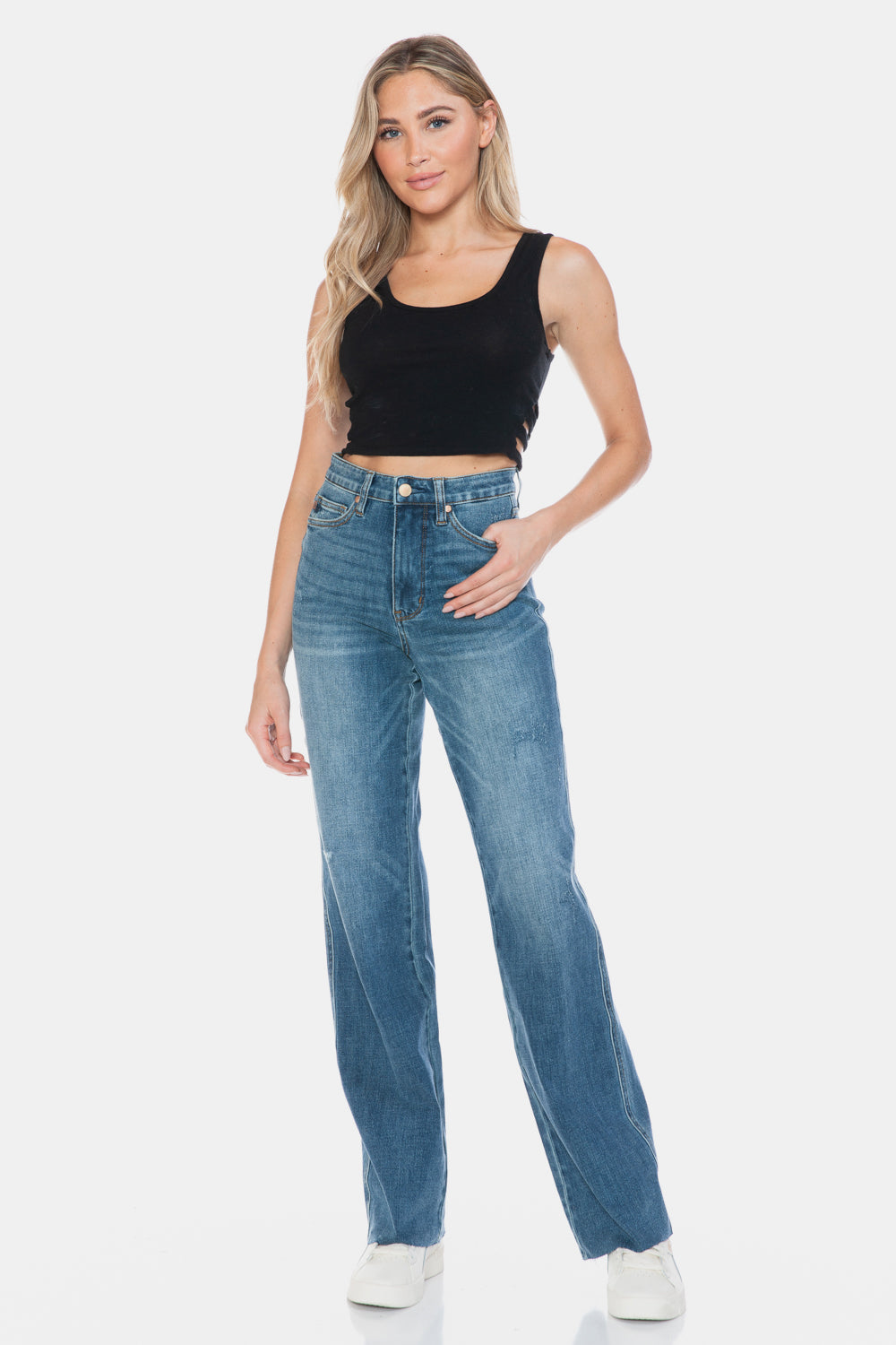 Judy Blue Full Size Tummy Control Cut Raw Hem Straight Jeans - Sydney So Sweet