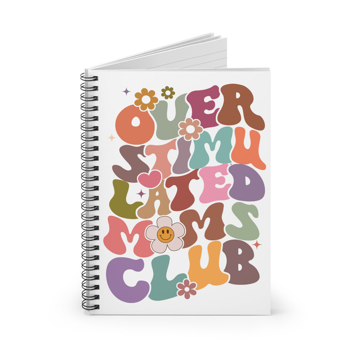 Overstimulated Moms Club Spiral Notebook Cute Retro Floral Ruled Journal