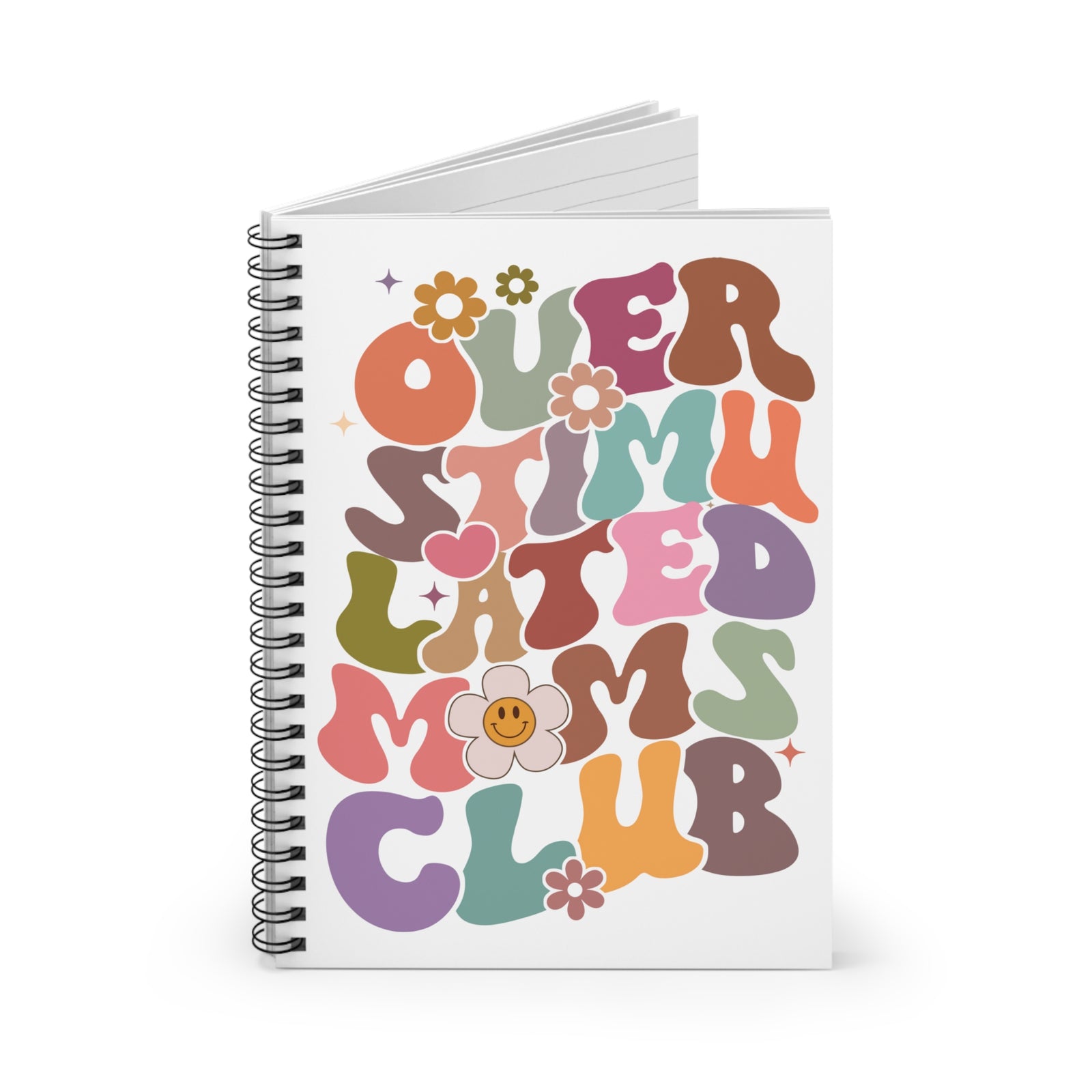 Overstimulated Moms Club Spiral Notebook Cute Retro Floral Ruled Journal