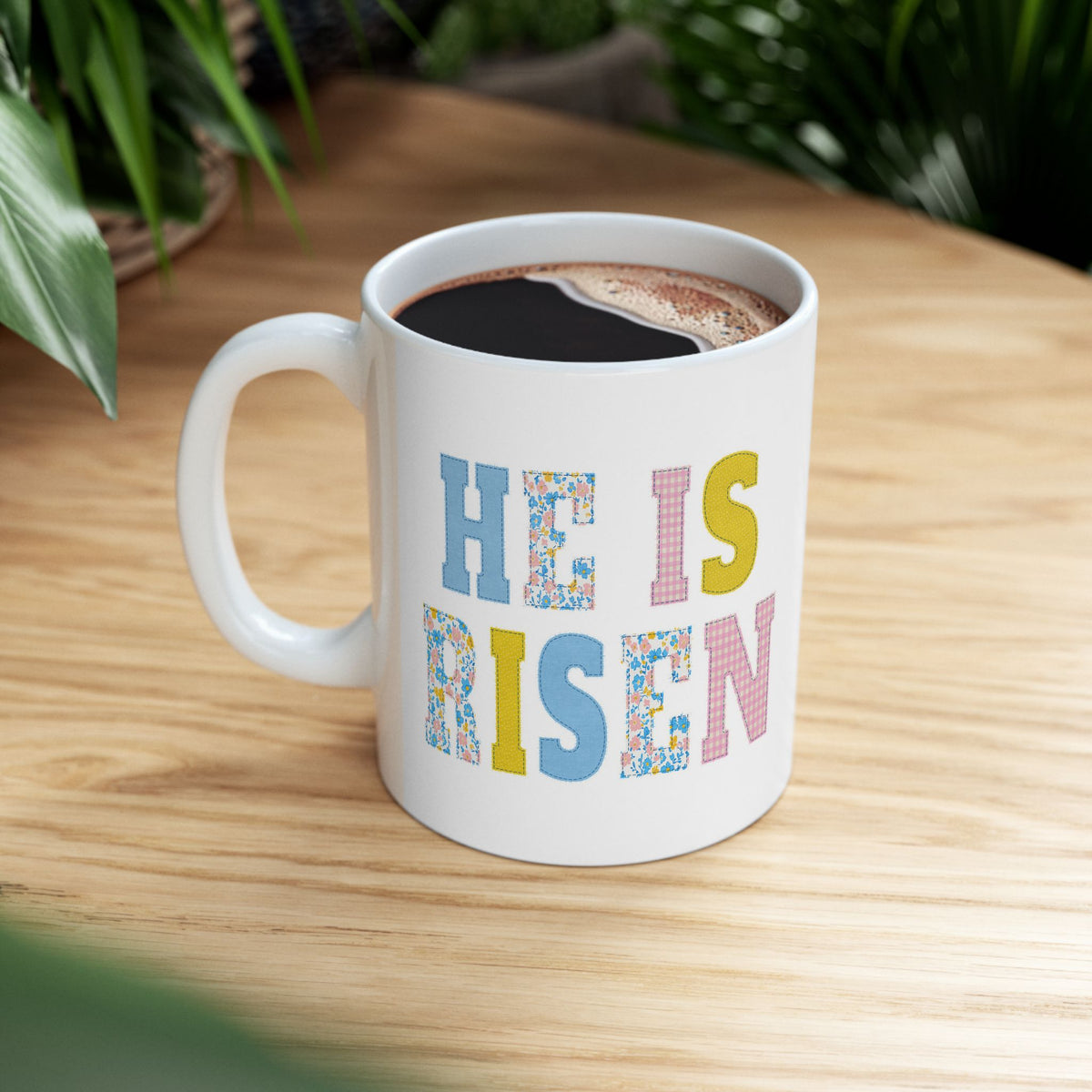 He is Risen Cross Floral Patchwork Ceramic Mug Coffee Cup (11oz & 15oz)