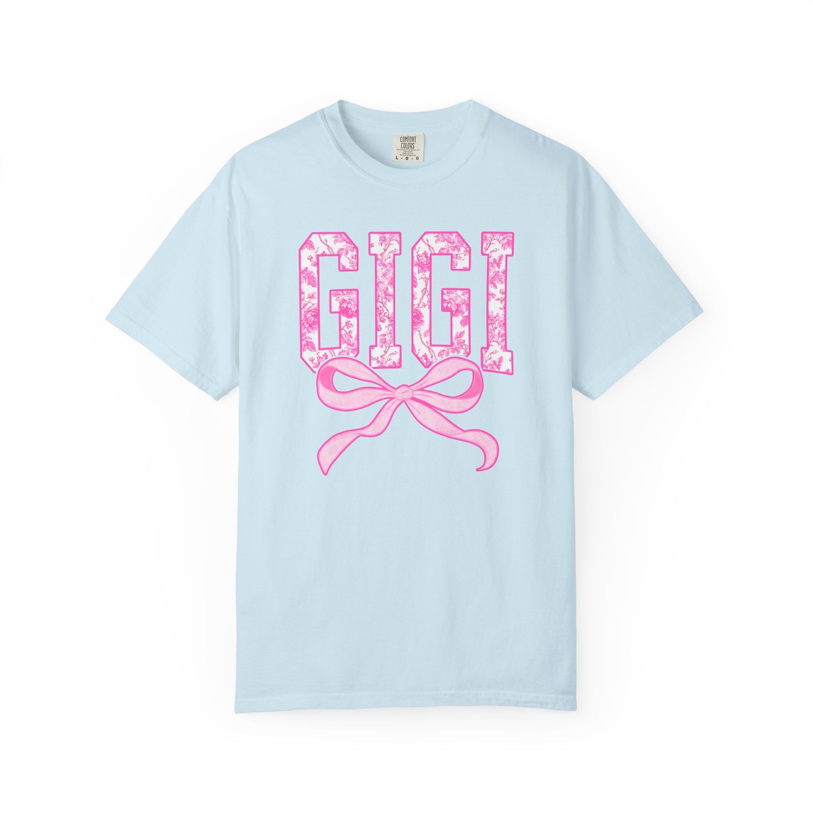 Gigi Coquette Pink Toile Bow T-Shirt Cute Grandmother Graphic Tee