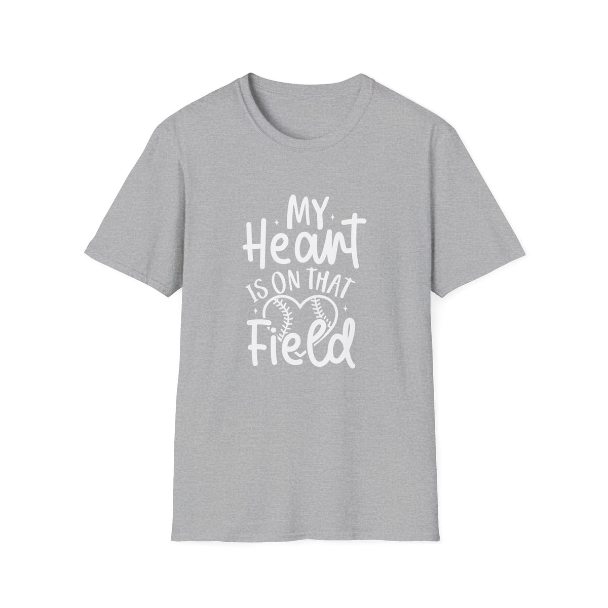 My Heart is On That Field Baseball or Softball Graphic T-Shirt Cute Sports Mom Tee (12 Team Colors)