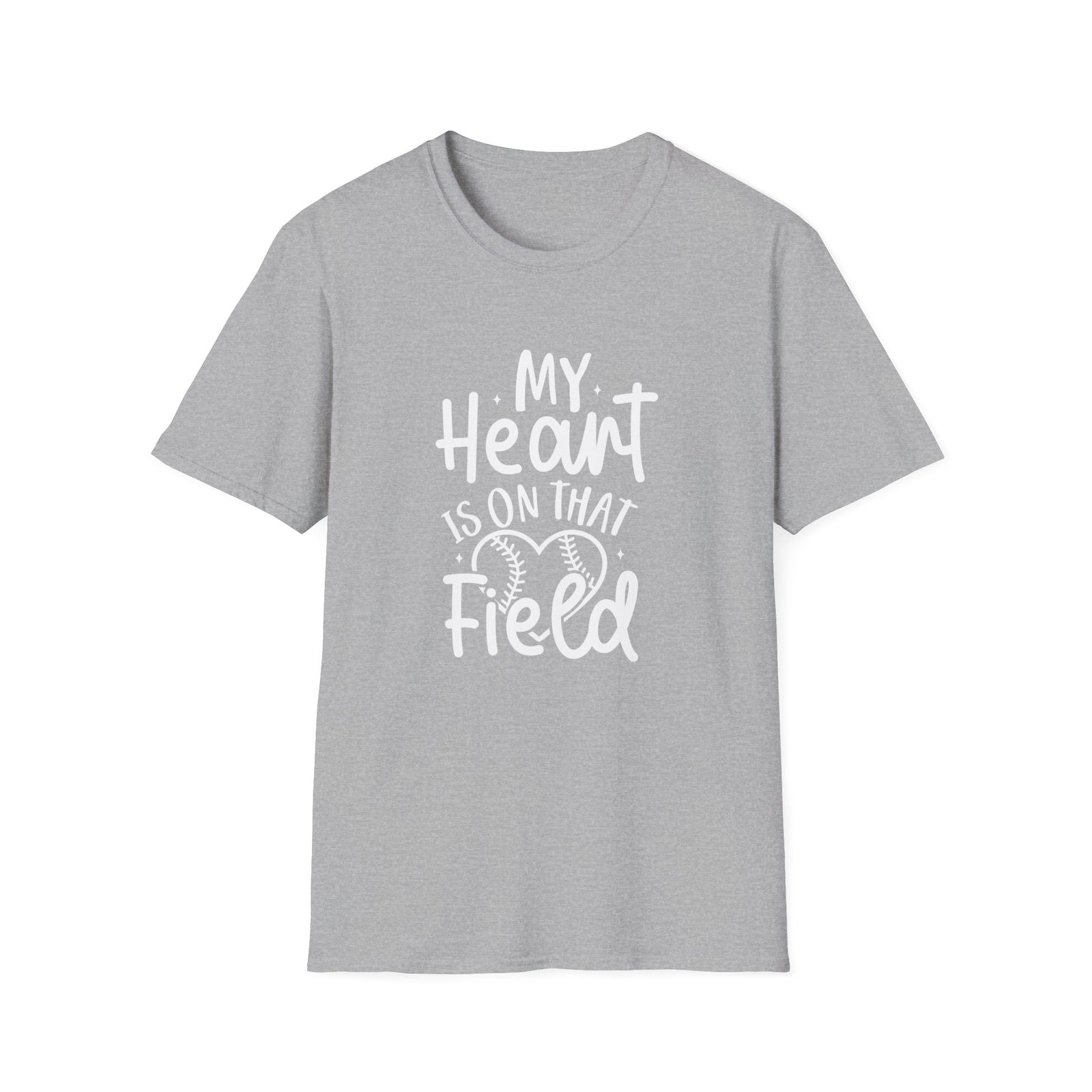 My Heart is On That Field Baseball or Softball Graphic T-Shirt Cute Sports Mom Tee (12 Team Colors)
