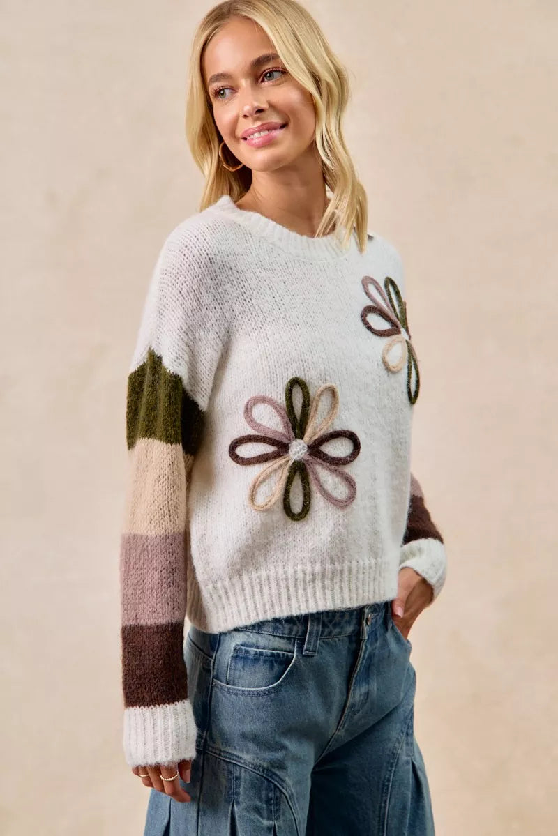 BiBi Flower Color Block Sweater - Sydney So Sweet