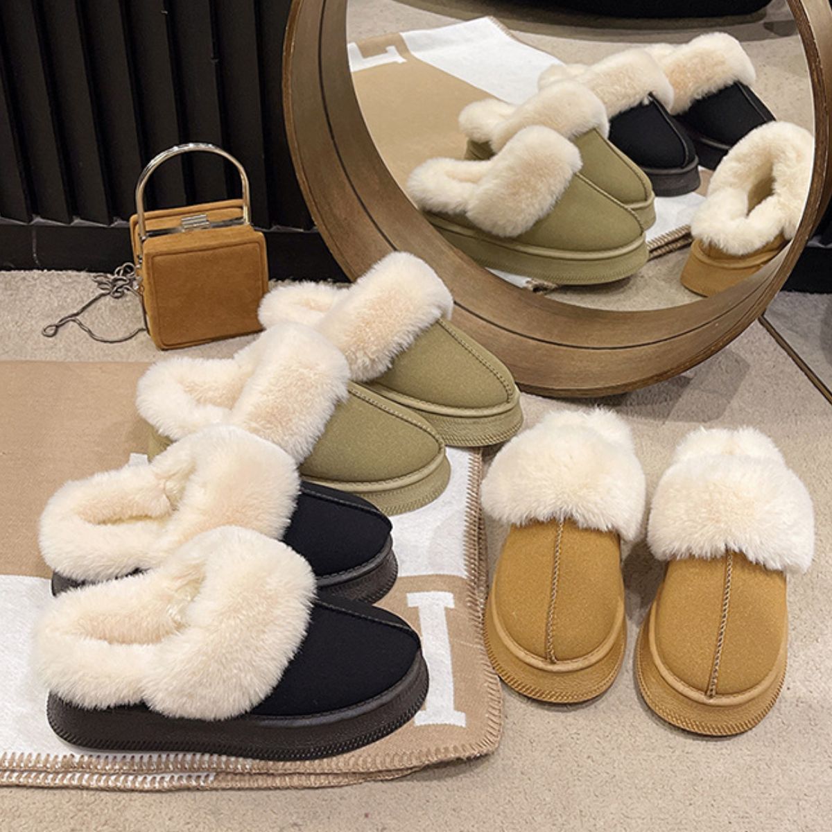 Suede Faux Fur Round Toe Platform Slippers - Sydney So Sweet