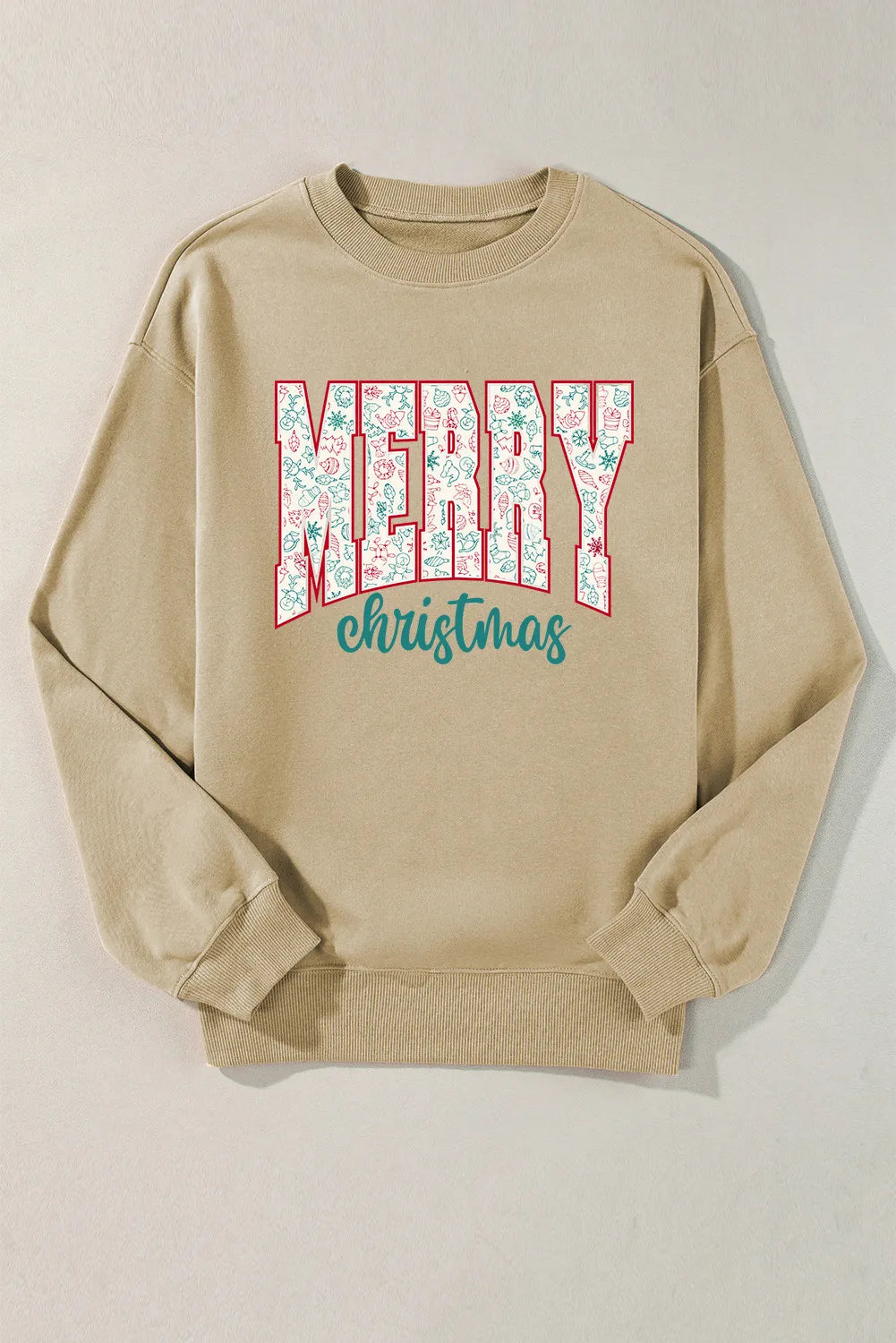 MERRY CHRISTMAS Round Neck Long Sleeve Sweatshirt - Sydney So Sweet