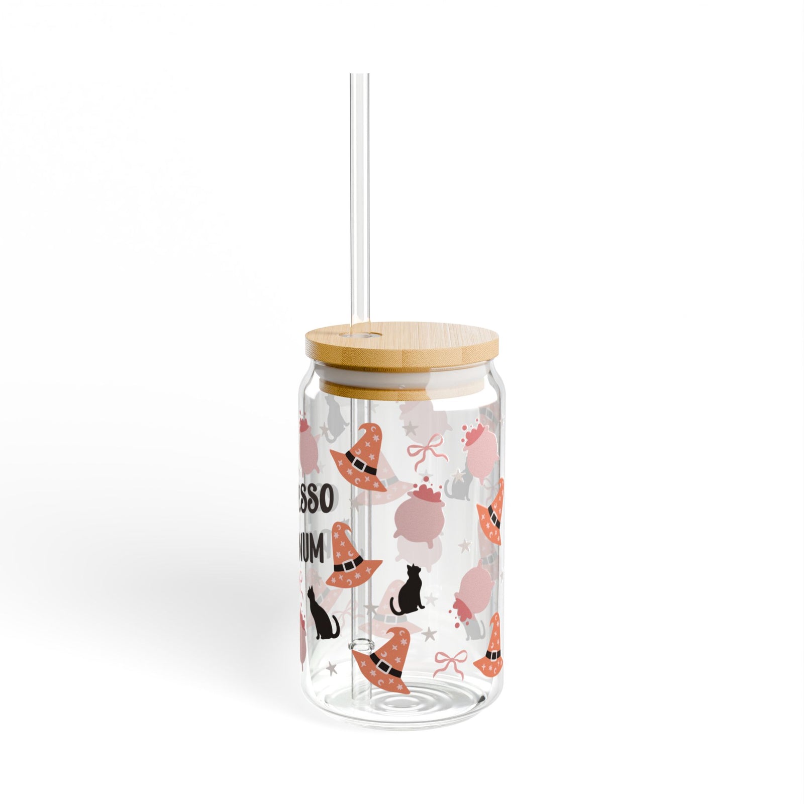 Espresso Patronum Halloween Brew Sipper Glass 16oz Reusable Drink Jar with Lid & Straw