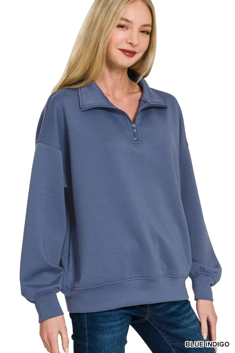 Zenana Scuba Quarter-Zip Sweatshirt - Sydney So Sweet