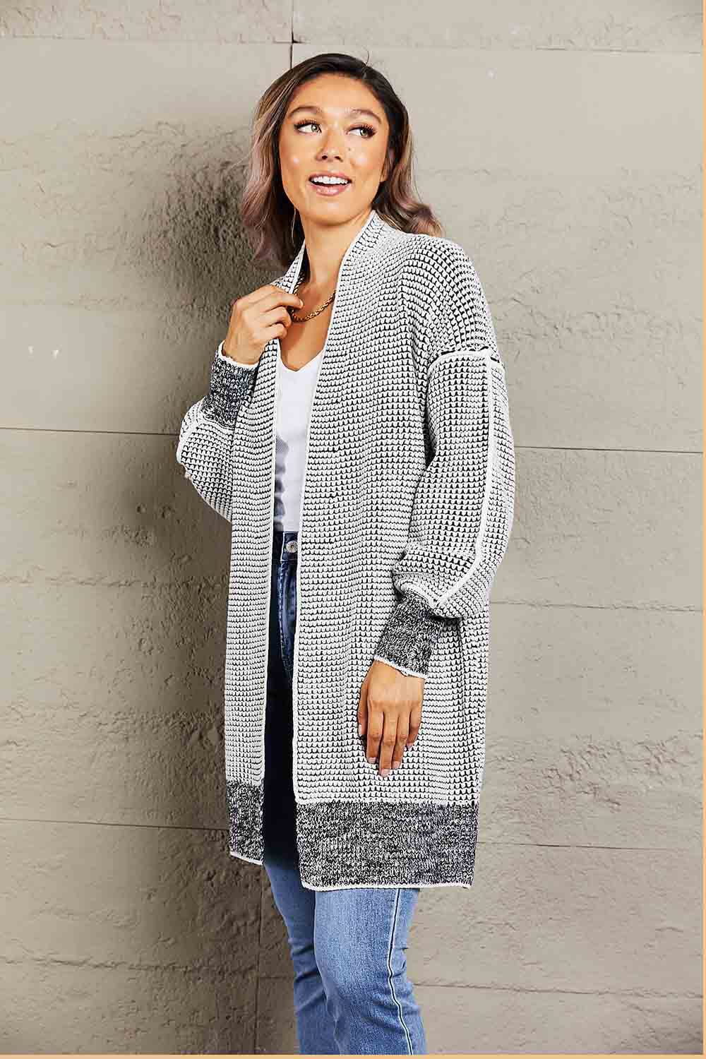 Woven Right Heathered Open Front Longline Cardigan - Sydney So Sweet