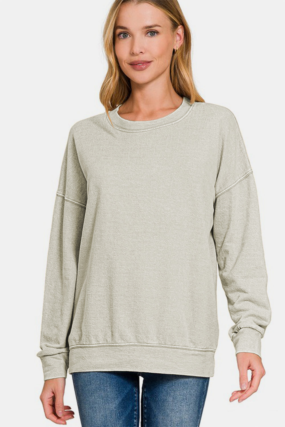 Zenana Washed Round Neck Dropped Shoulder Sweatshirt - Sydney So Sweet