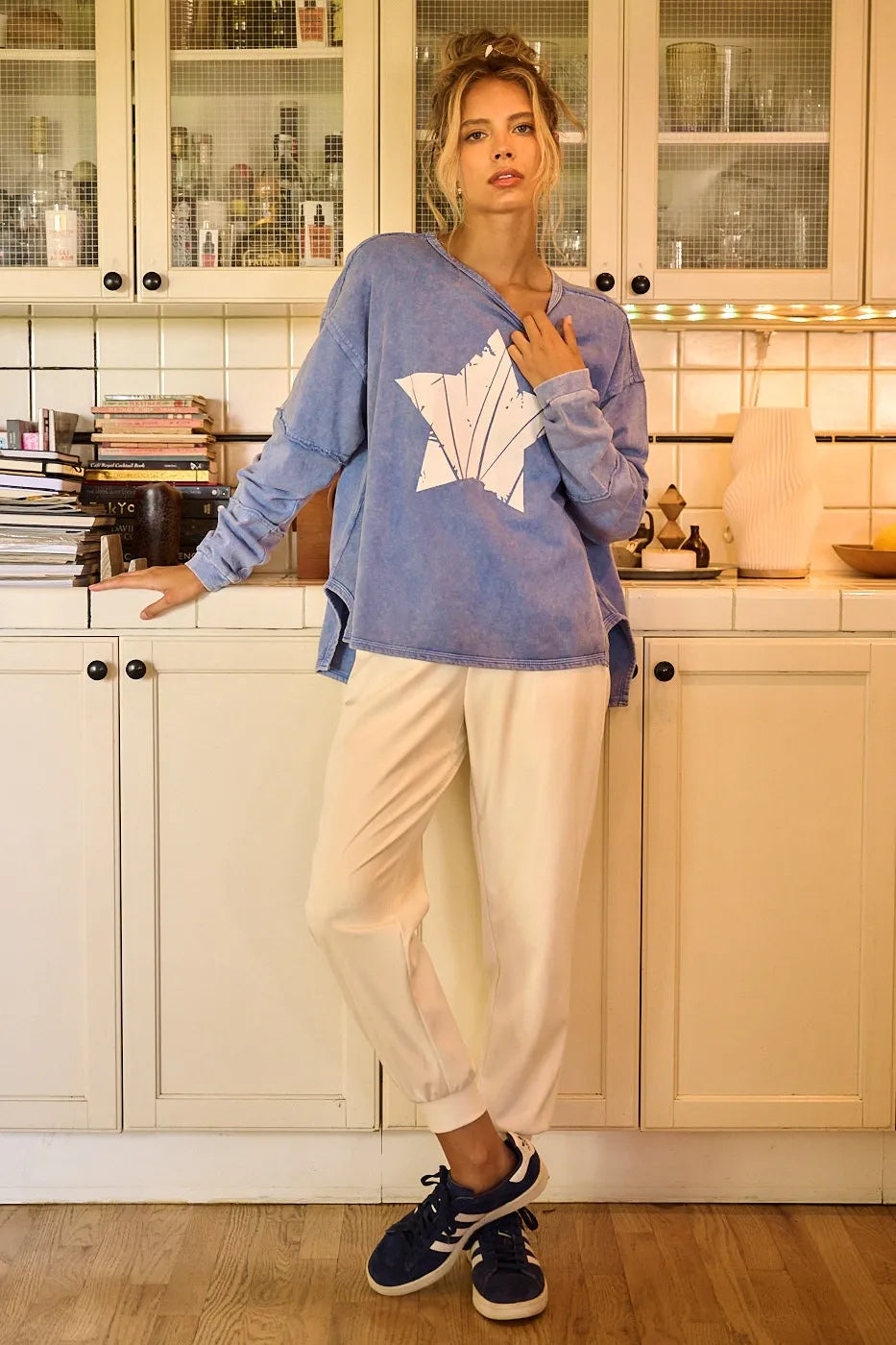 Mittoshop Star Graphic Mineral Wash Long Sleeve Top - Sydney So Sweet
