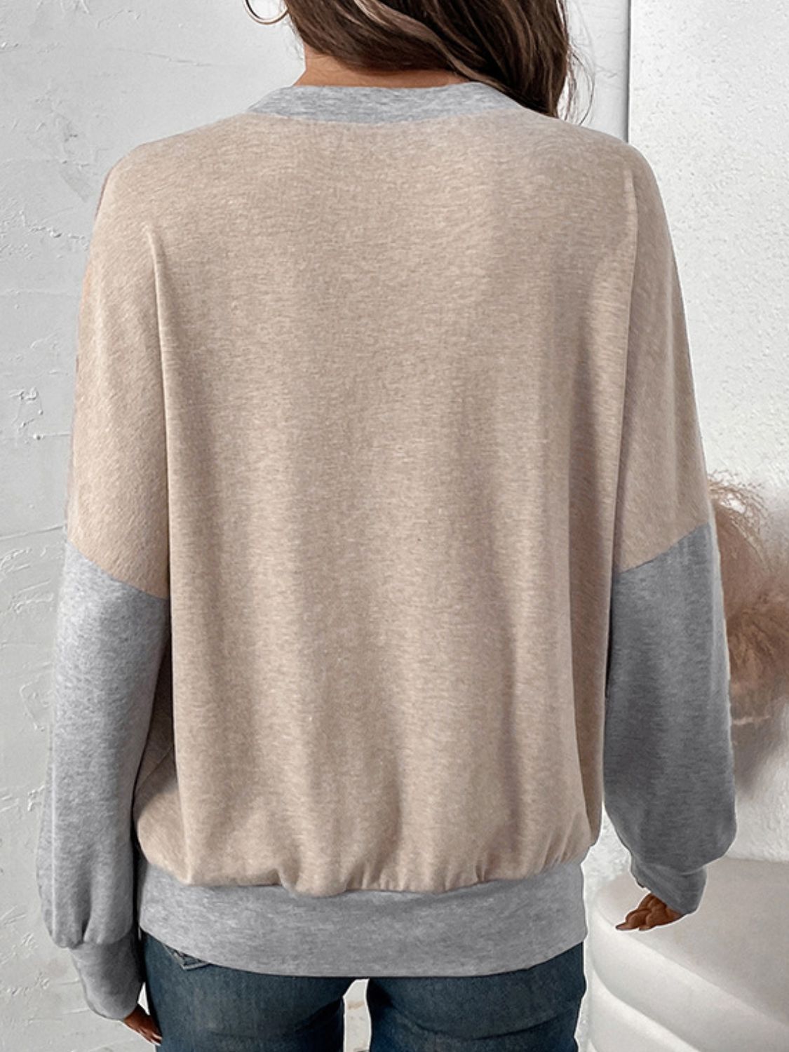 Perfee Contrast Round Neck Long Sleeve T-Shirt - Sydney So Sweet