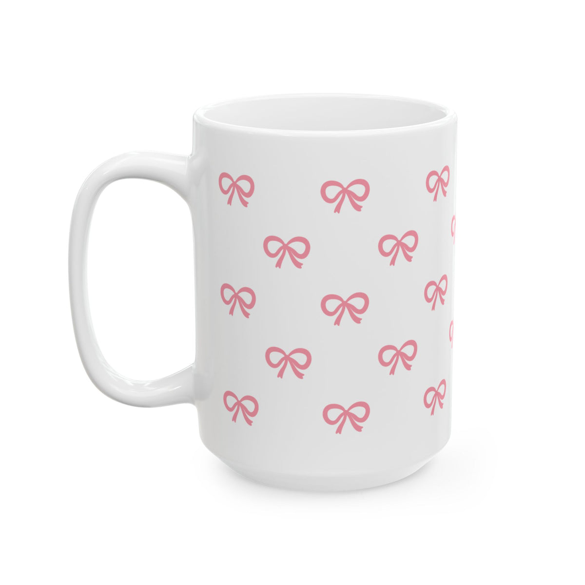 Pink Bow Pattern Ceramic Mug — Cute All-Over Ribbon Design (11oz & 15oz)