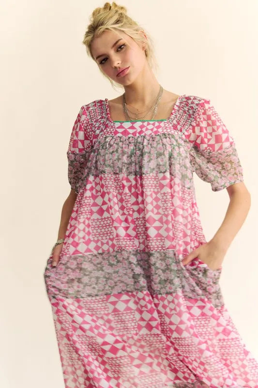 Davi & Dani Multi Floral Square Neck Puff Sleeve Maxi Dress - Sydney So Sweet
