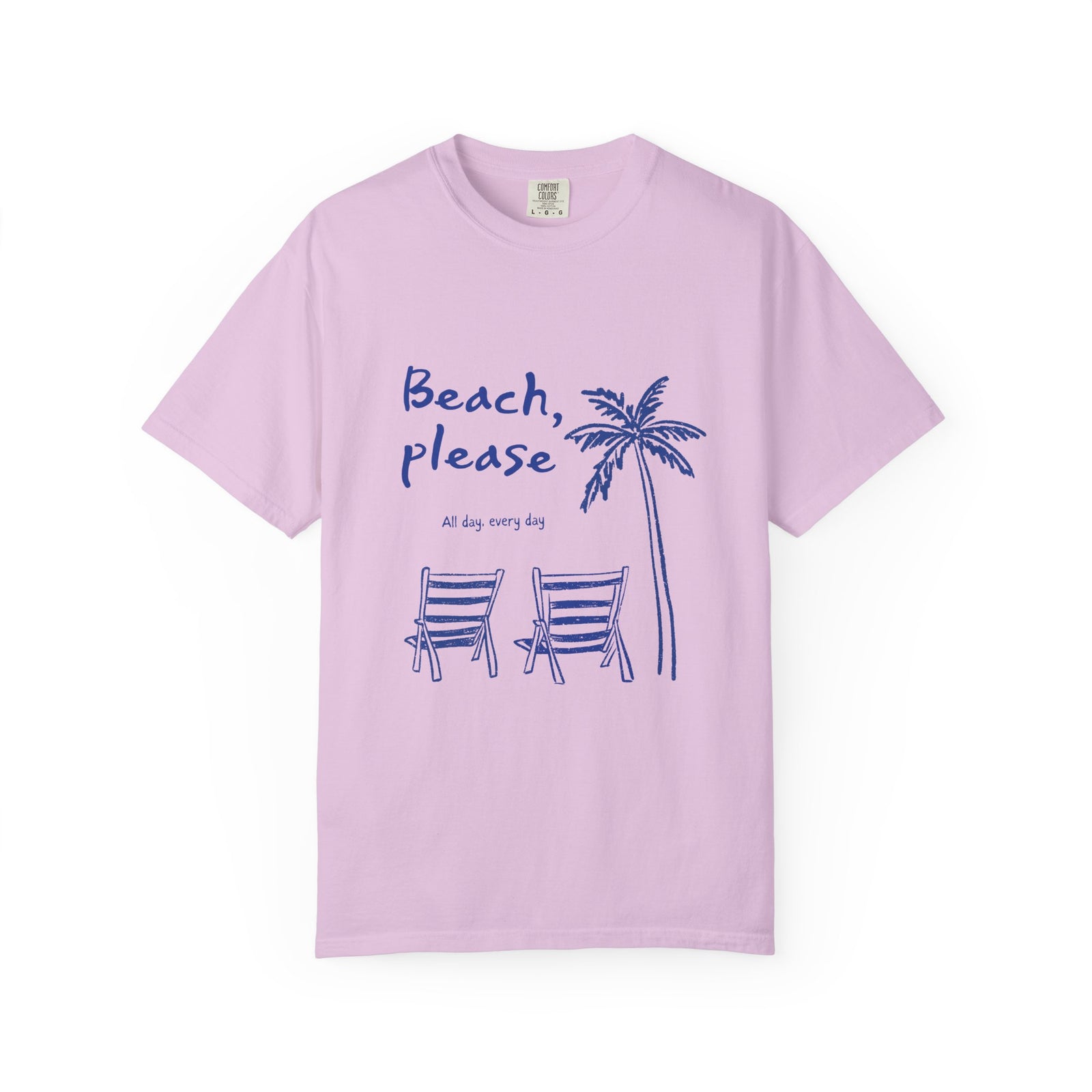 Beach Please T-Shirt Palm Tree & Chairs Women's Summer Graphic Tee