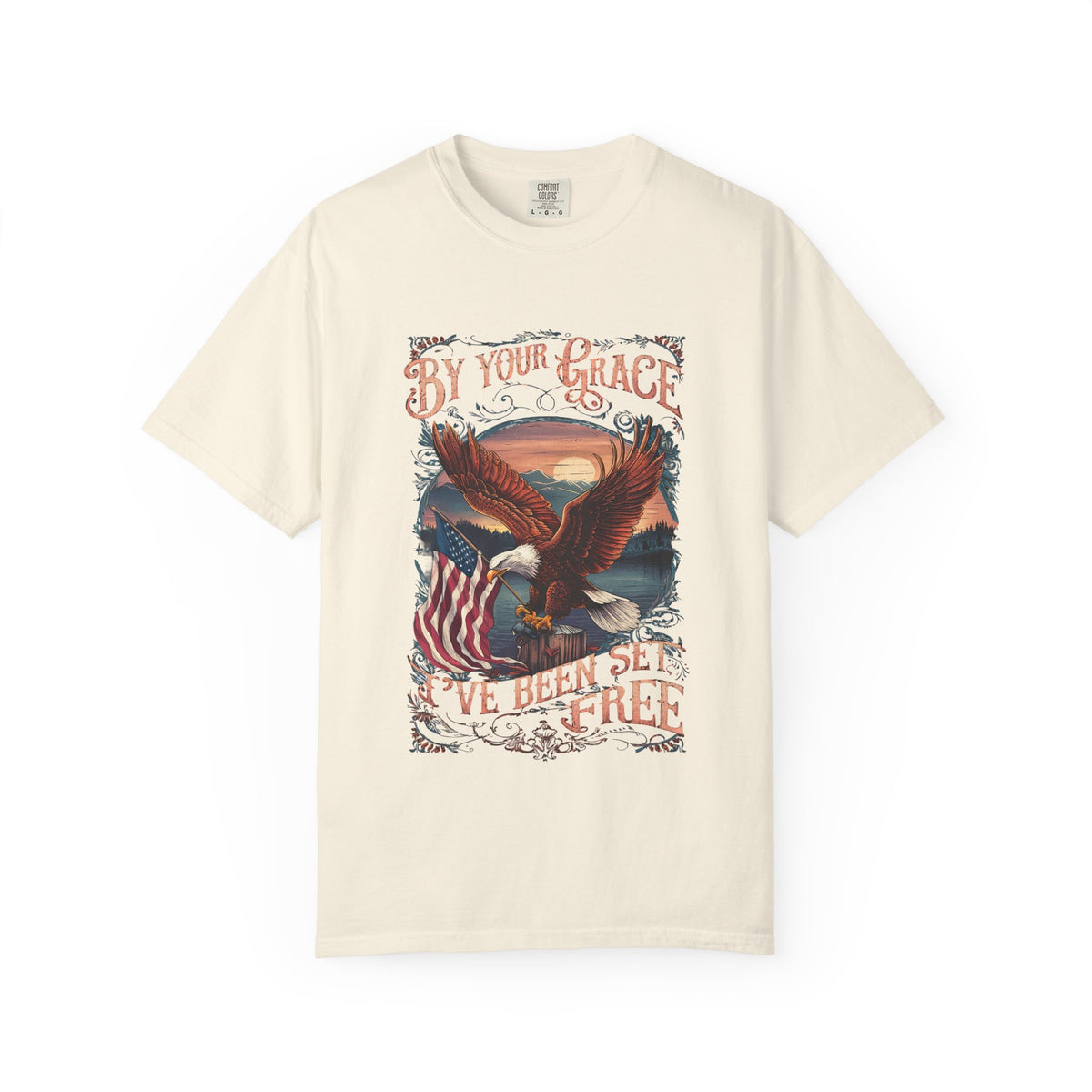 By Your Grace I've Been Set Free' T-Shirt Eagle & Flag Christian Graphic Tee