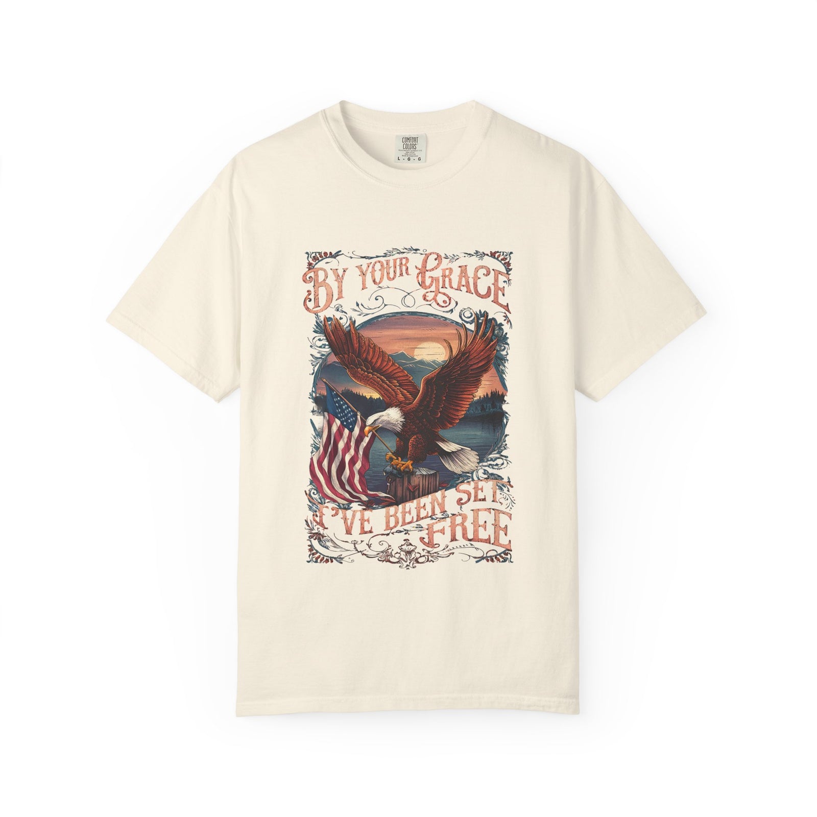 By Your Grace I've Been Set Free' T-Shirt Eagle & Flag Christian Graphic Tee