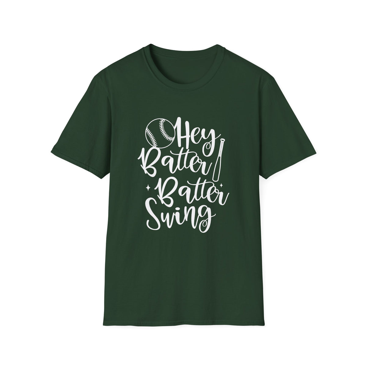 Hey Batter Batter Swing Baseball Graphic T-Shirt Cute Sports Mom Tee (12 Team Colors)