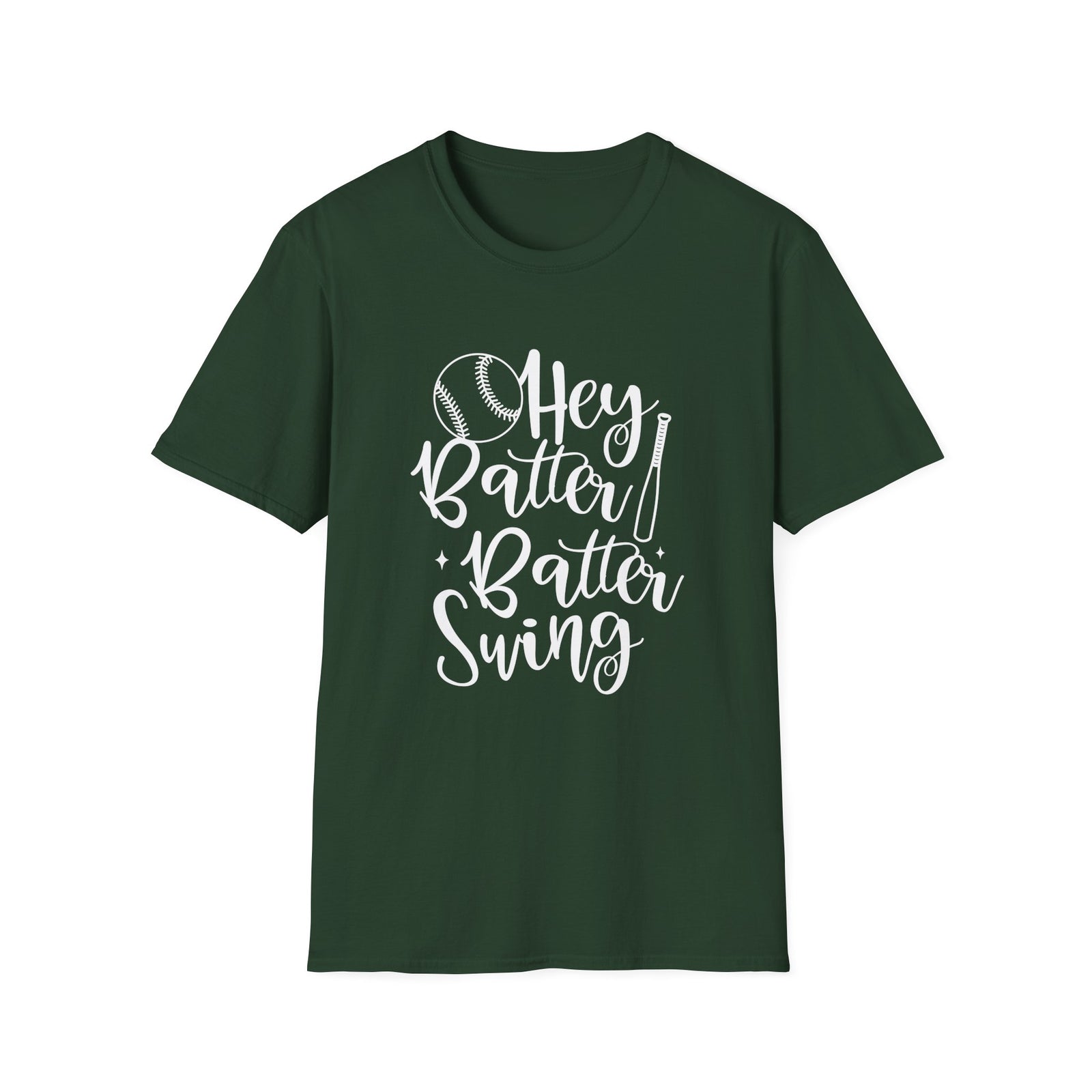 Hey Batter Batter Swing Baseball Graphic T-Shirt Cute Sports Mom Tee (12 Team Colors)