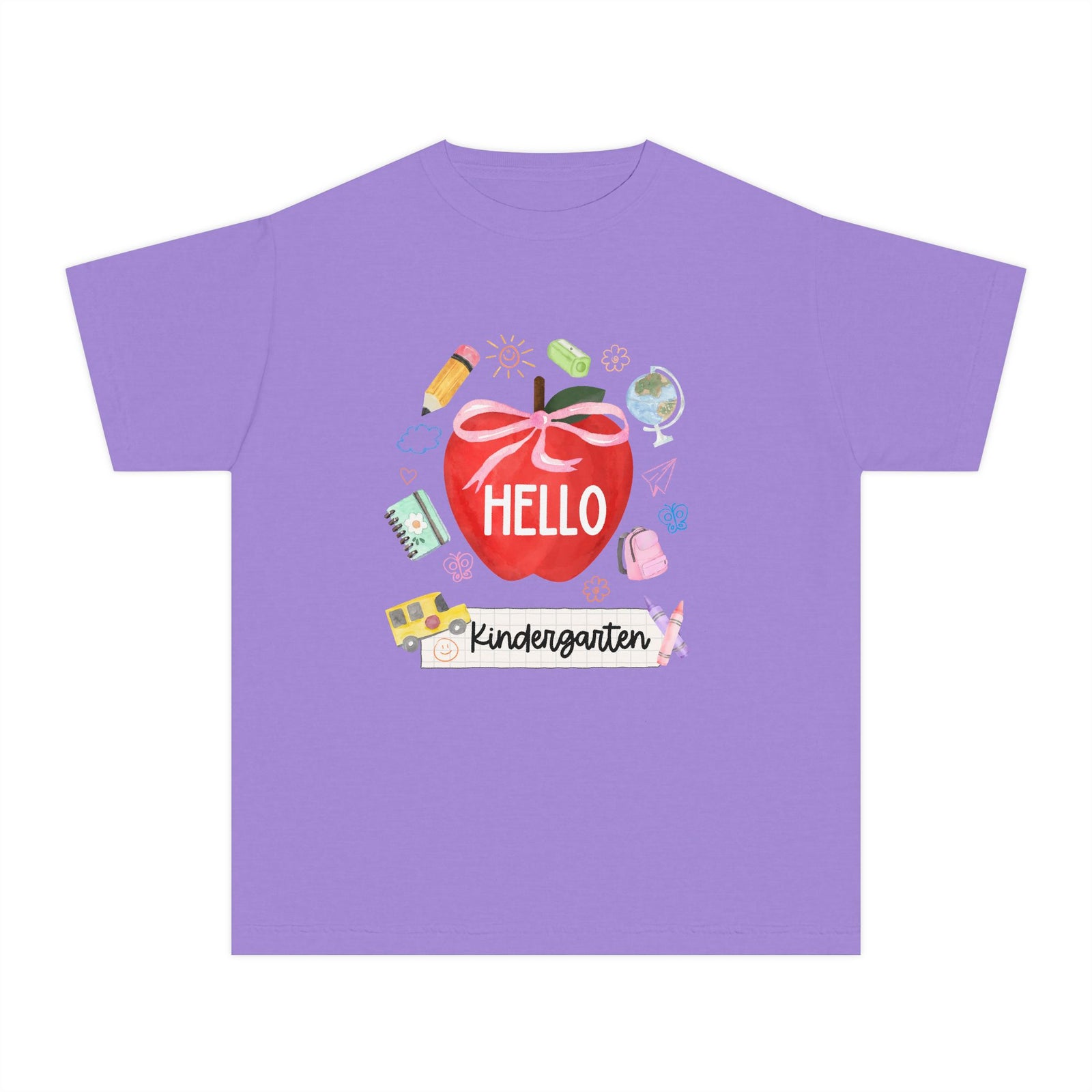 Hello Kindergarten Preppy Coquette Apple Graphic Tee Back to School Kindergarten T-Shirt