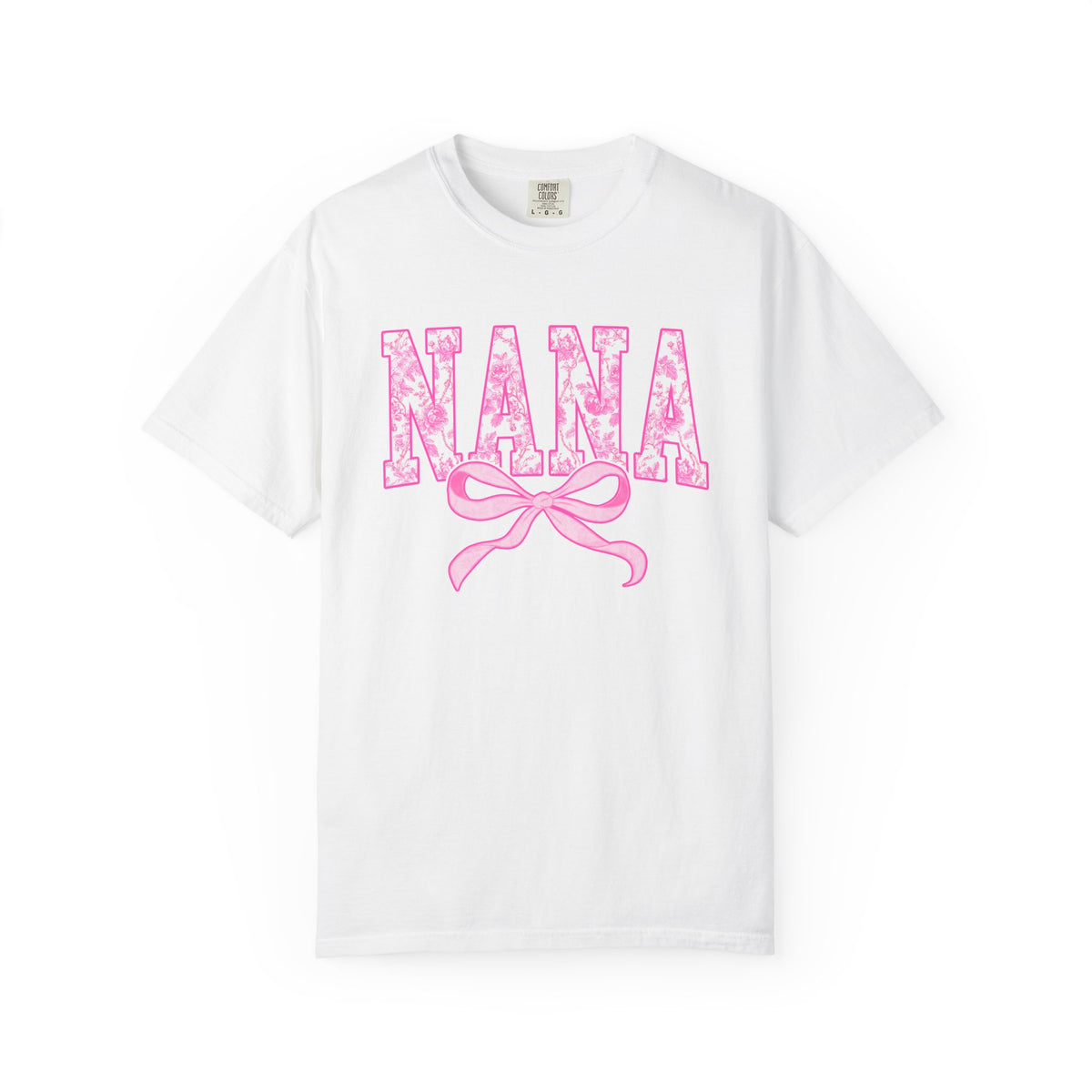 Nana Coquette Pink Toile Bow T-Shirt Cute Grandmother Graphic Tee