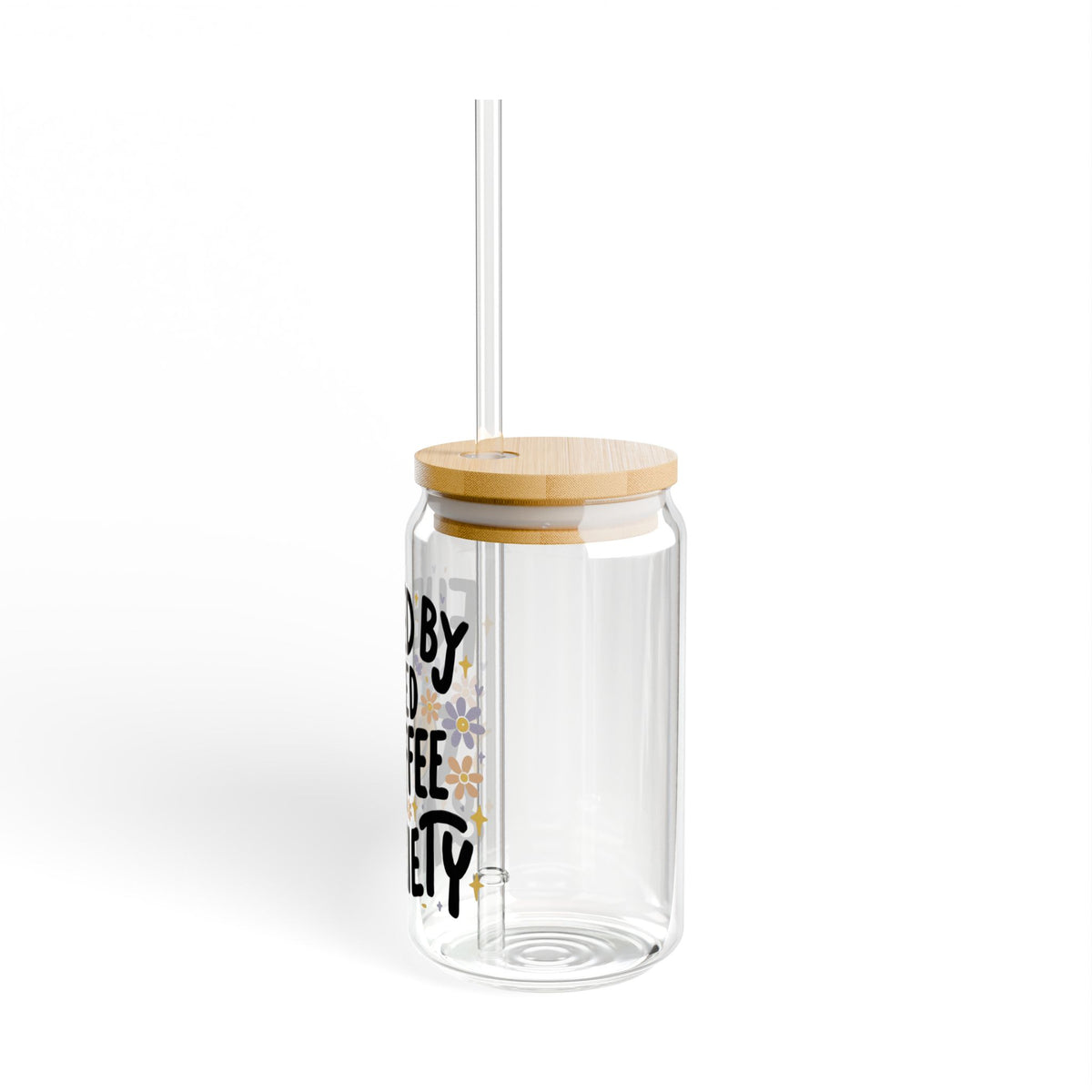 Fuel By Iced Coffee & Anxiety Smile Sipper Glass 16oz Reusable Drink Jar with Lid & Straw