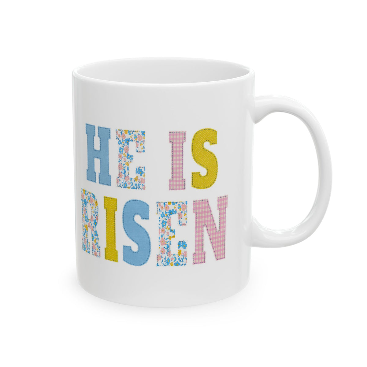 He is Risen Cross Floral Patchwork Ceramic Mug Coffee Cup (11oz & 15oz)