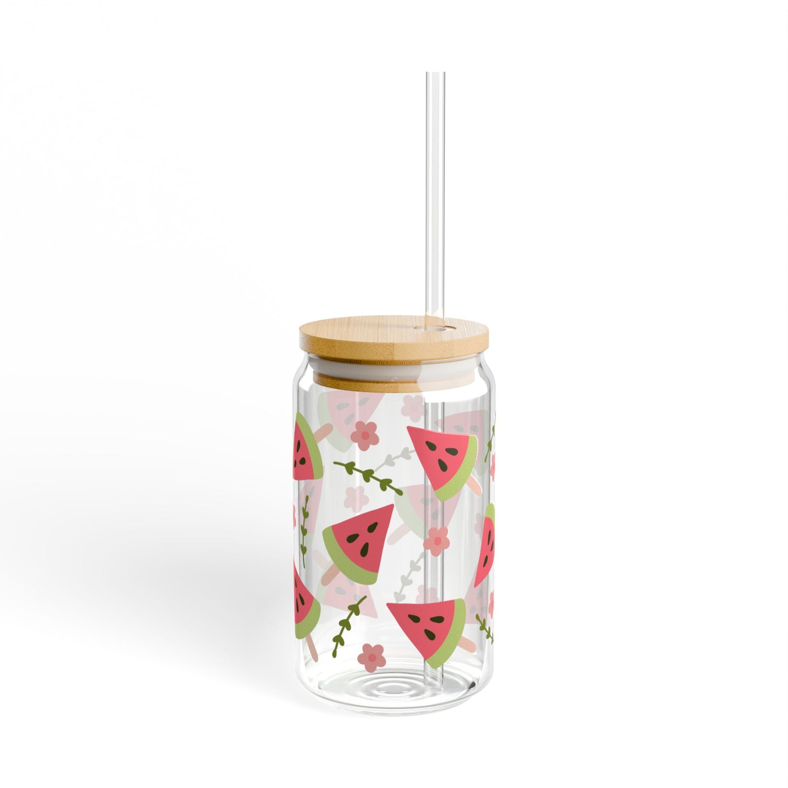 Watermelon Slice Tumbler Sipper Glass 16oz — Reusable Drink Jar with Lid & Straw