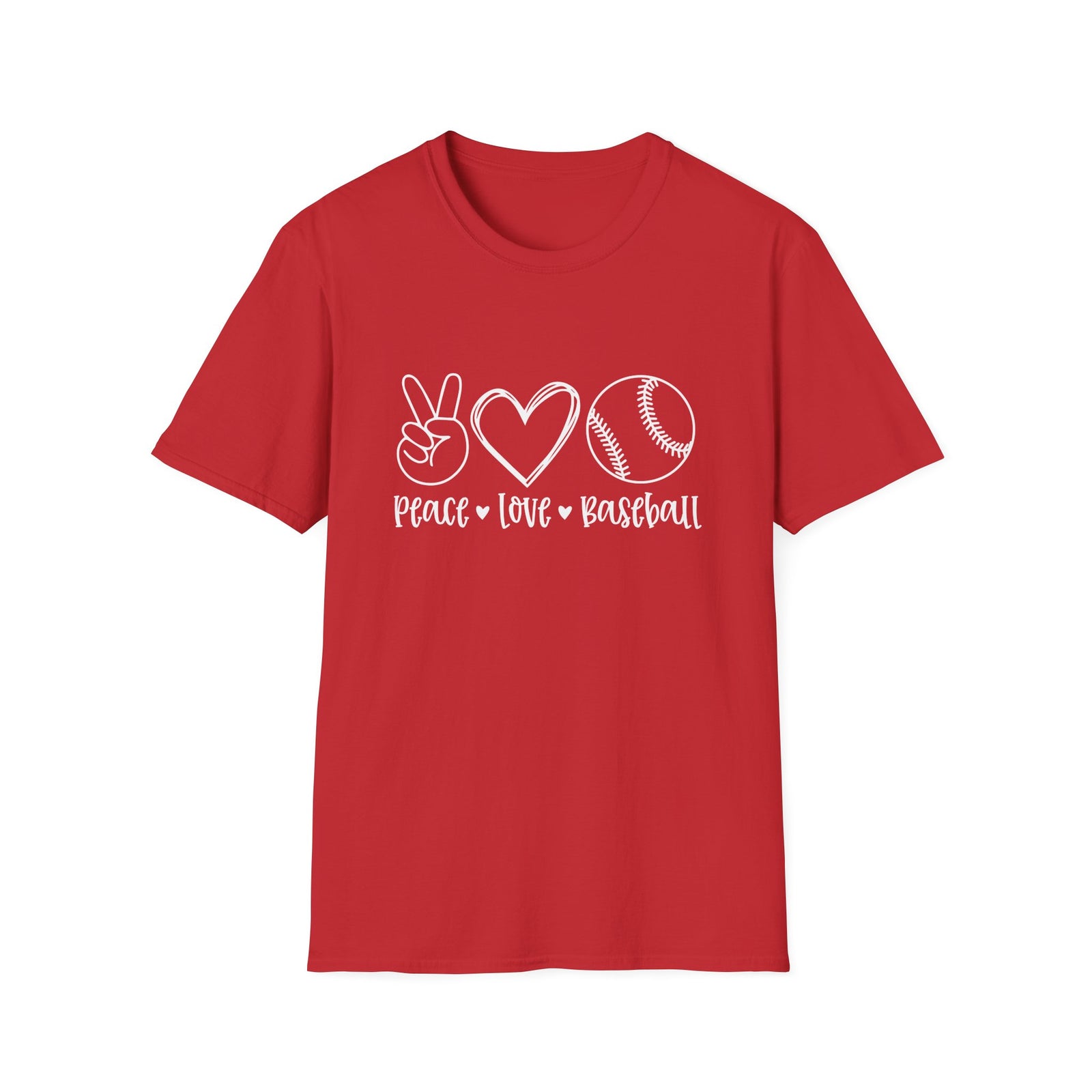 Peace Love Baseball Graphic T-Shirt Cute Sports Mom Tee (12 Team Colors)