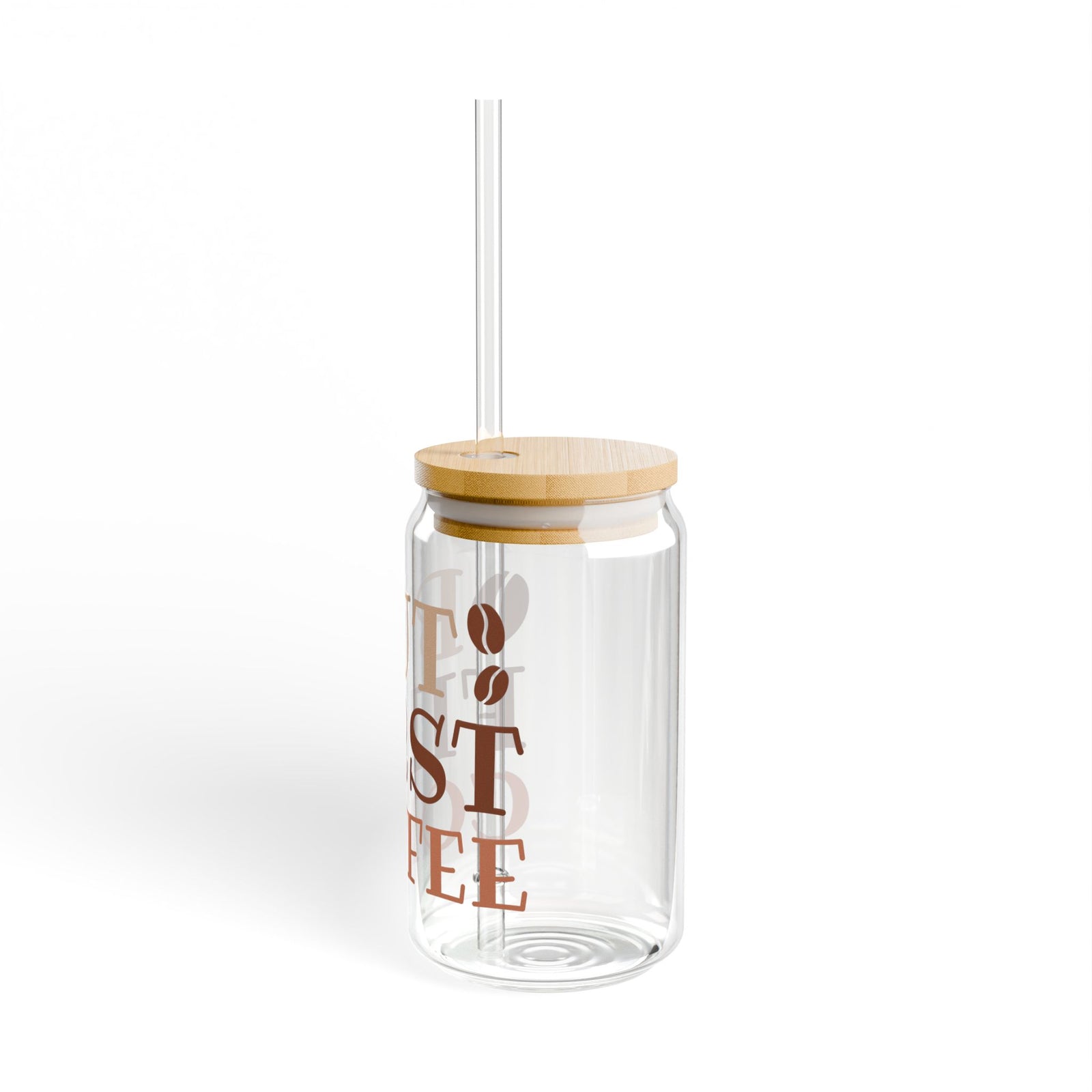 But First Coffee Sipper Glass 16oz Reusable Drink Jar with Lid & Straw