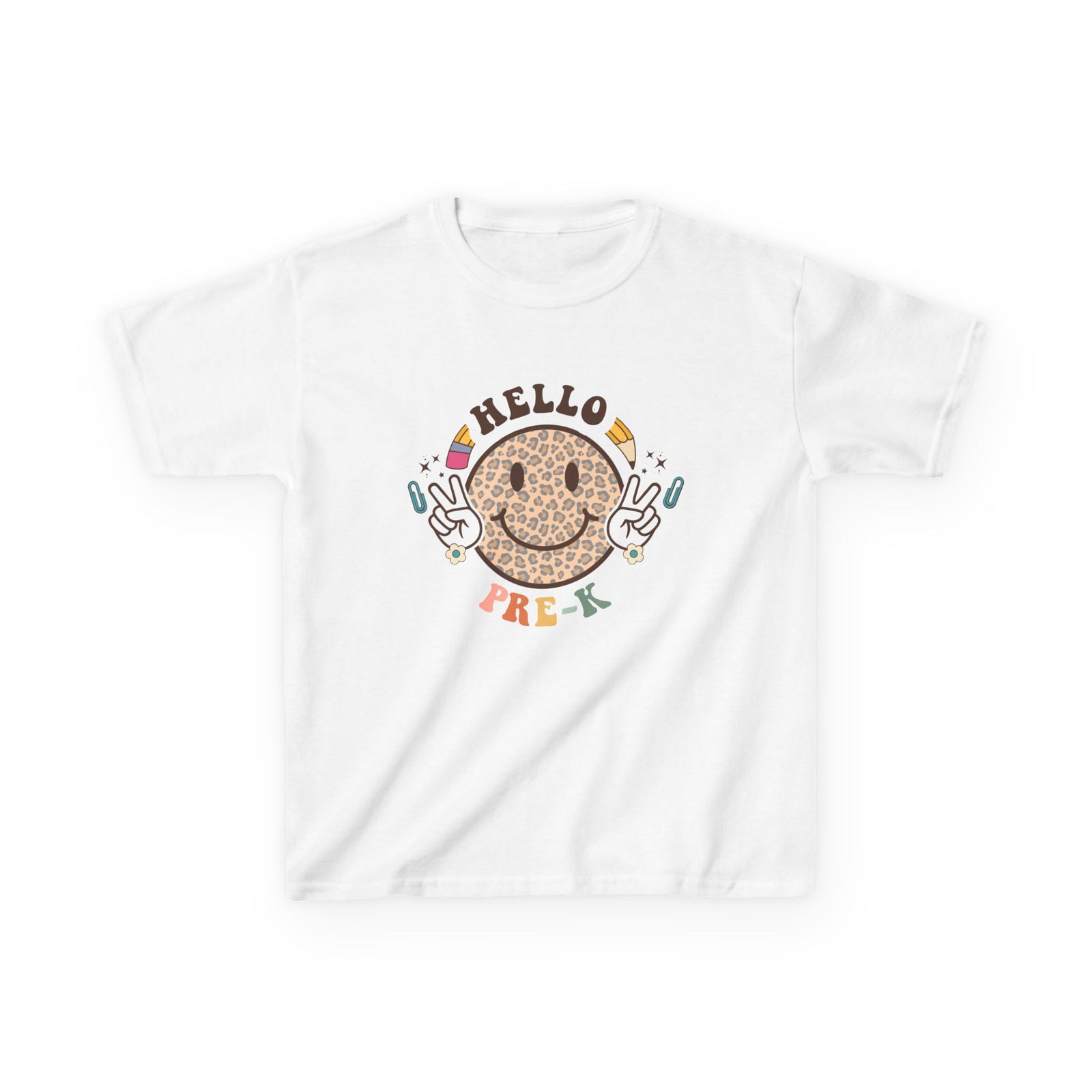 Pre-K Cheetah Smiley Face Graphic Tee Back-to-School Pre-K Kids T-Shirt
