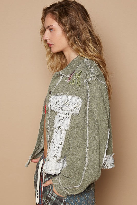 POL Crochet Patch Embroidered Button Up Jacket - Sydney So Sweet