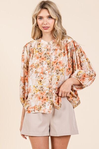 Mittoshop Flower Print Batwing Sleeve Button Down Blouse - Sydney So Sweet