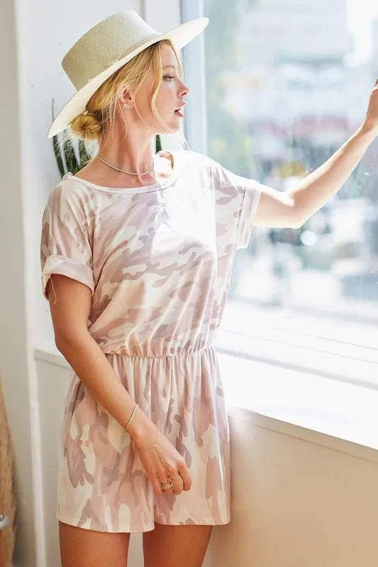 BiBi Camo Print French Terry Romper with Side Pockets - Sydney So Sweet