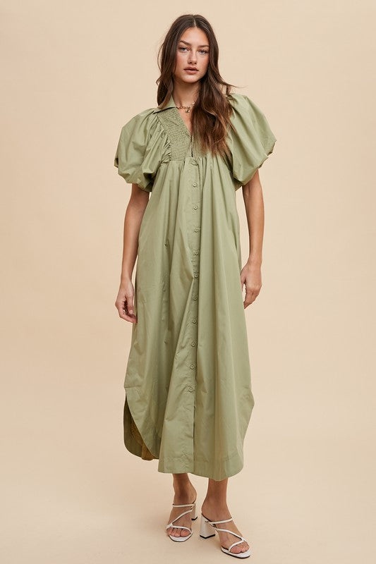 Annie Wear Smocked Puff Sleeve Midi Dress - Sydney So Sweet