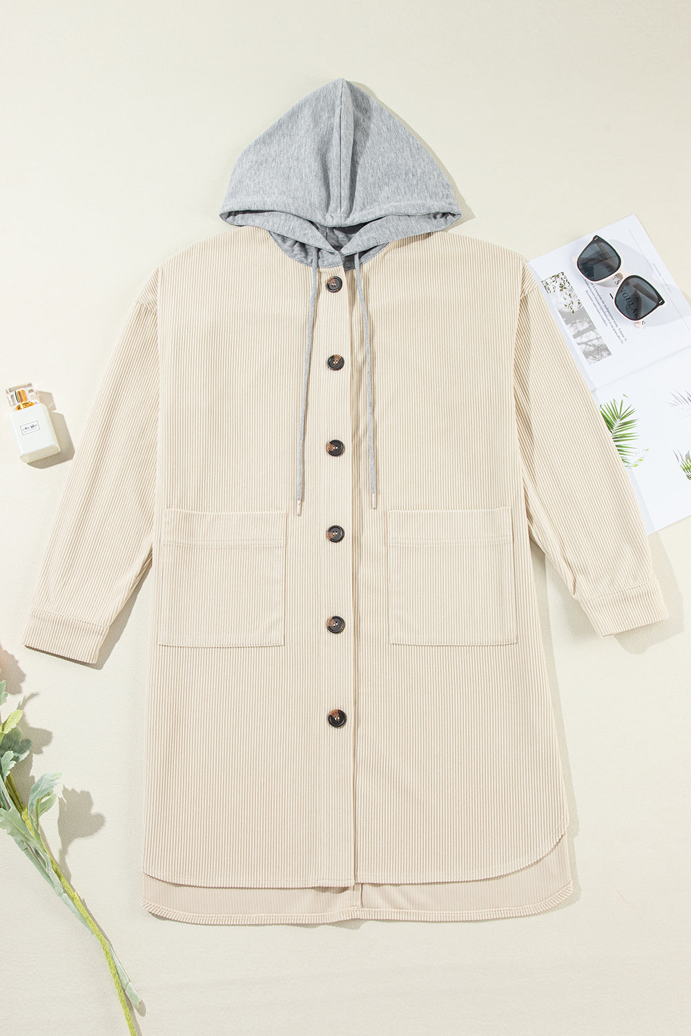 Drawstring Button Up Long Sleeve Hooded Jacket - Sydney So Sweet