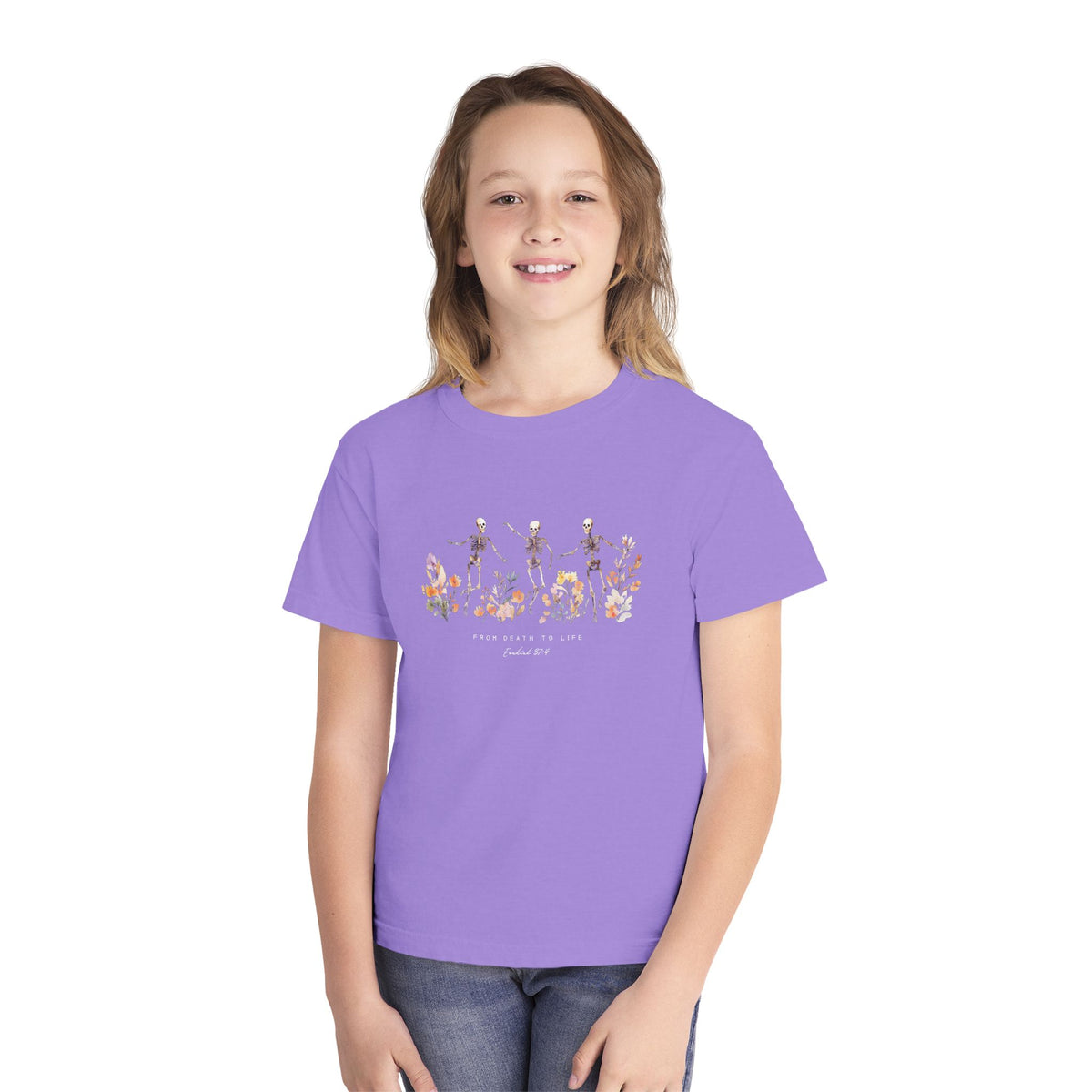 Floral Skeletons From Death to Life T-Shirt Halloween Kids Christian Graphic Tee