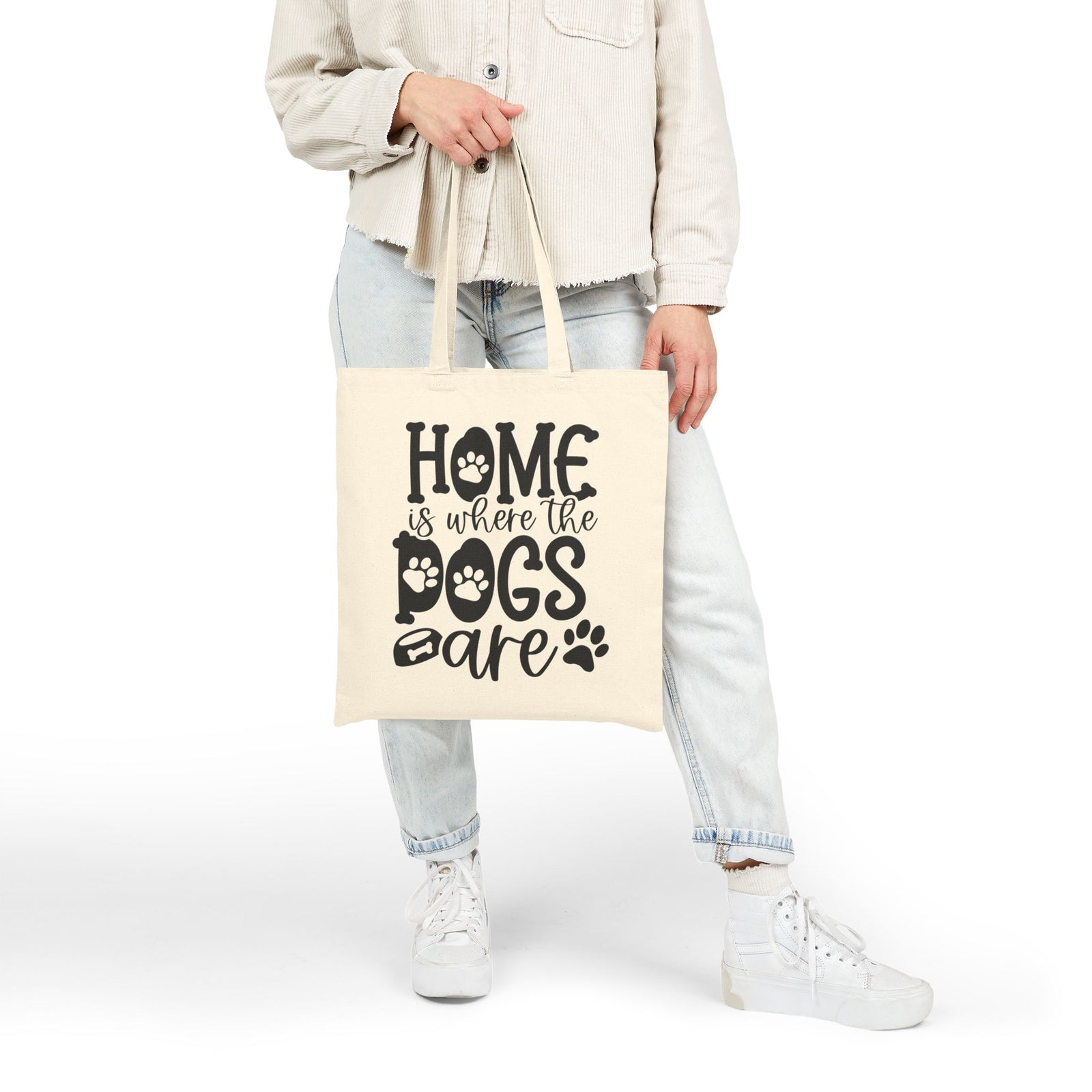 Home Is Where The Dogs Are Cotton Canvas Tote Bag Dog Lover Grocery Shopper