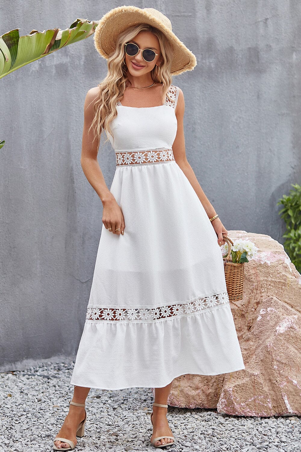 Flower Crochet Wide Strap Midi Dress - Sydney So Sweet